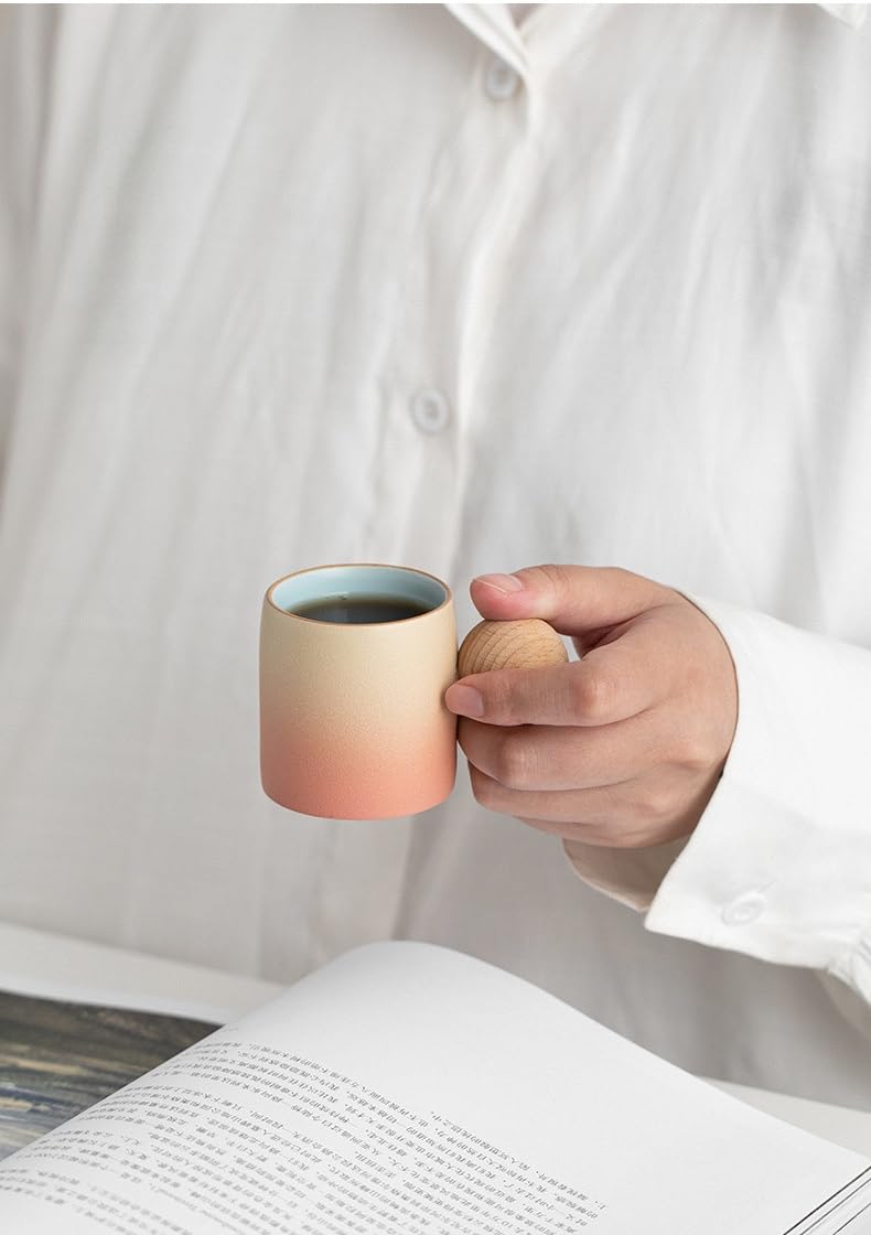 Ceramic Espresso Cups with Wood Handle – 2oz (Set of 2)