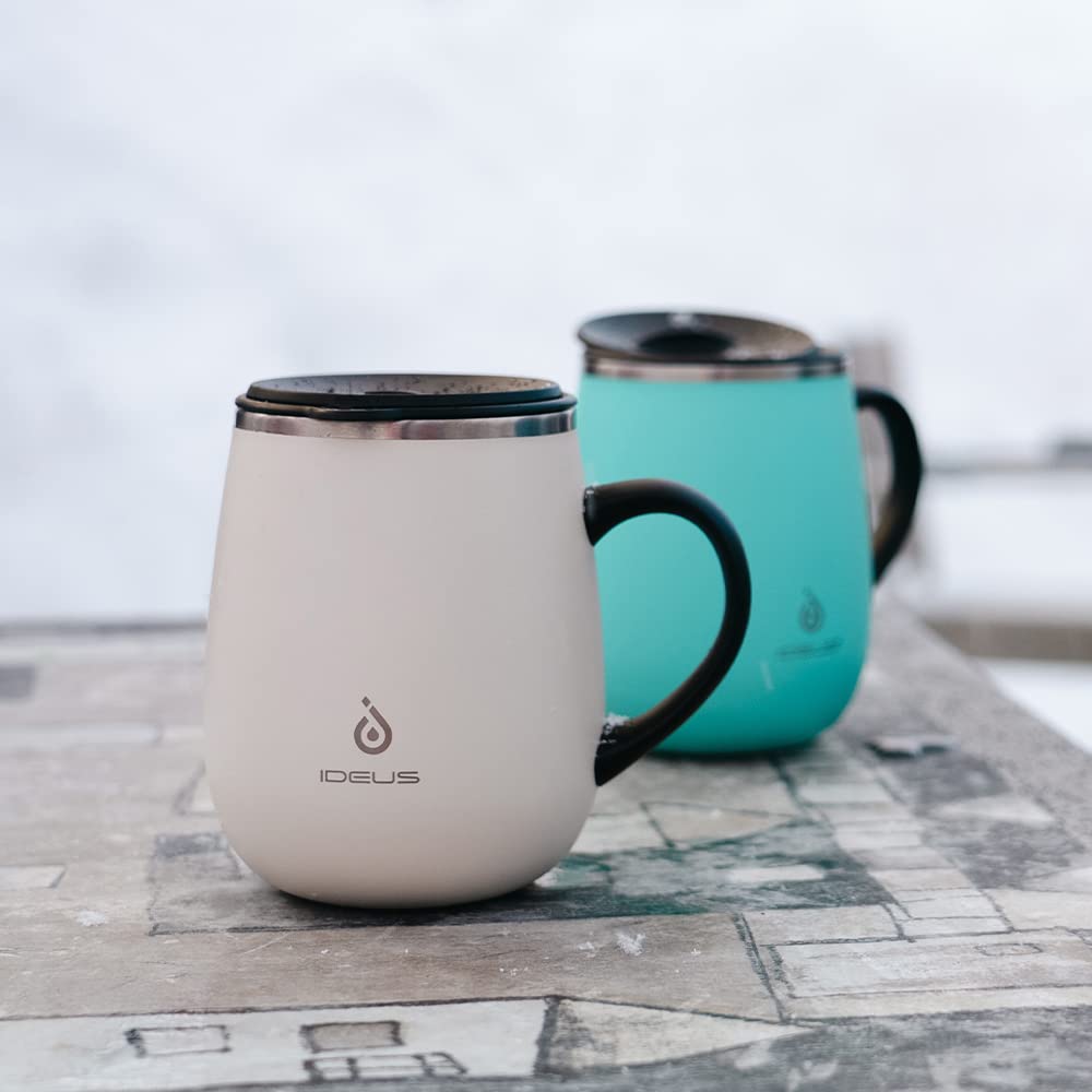Ideus 16oz Insulated Coffee Mug with Handle & Lid – Double Wall Stainless Steel Vacuum Tumbler | Travel Coffee Cup for Home & Office | Leopard Black