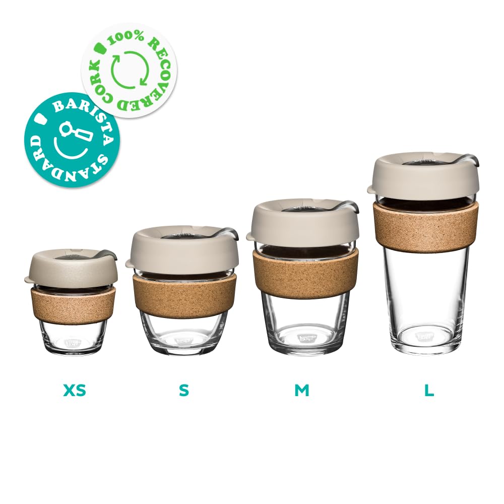 KeepCup Brew Cork - Reusable Coffee Cup Tempered Glass and Natural Cork, Extra Small 6oz/177ml - Daybreak