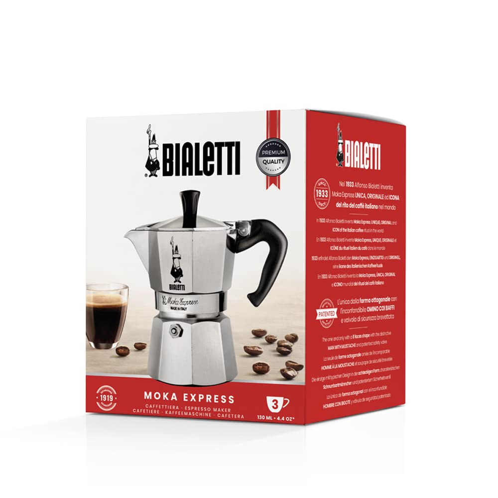 Bialetti Moka Express Aluminium Stovetop Coffee Maker (2 Cup), 8x11x11 cm, Silver