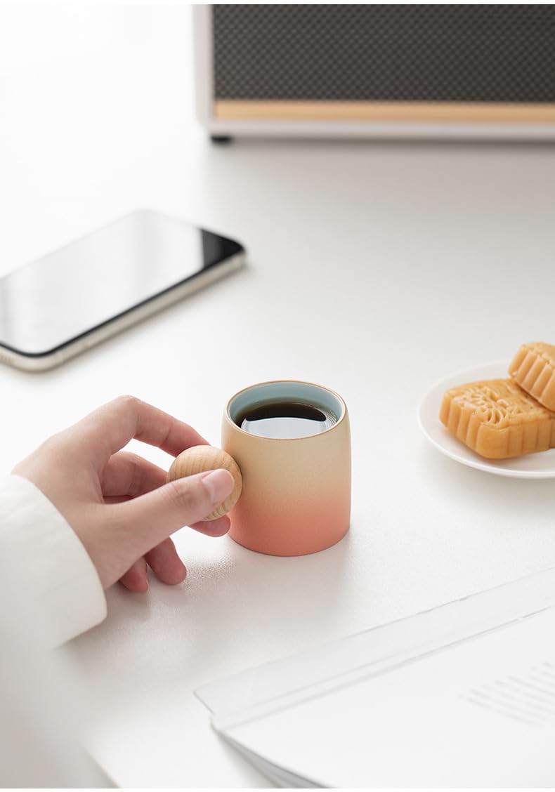 Ceramic Espresso Cups with Wood Handle – 2oz (Set of 2)