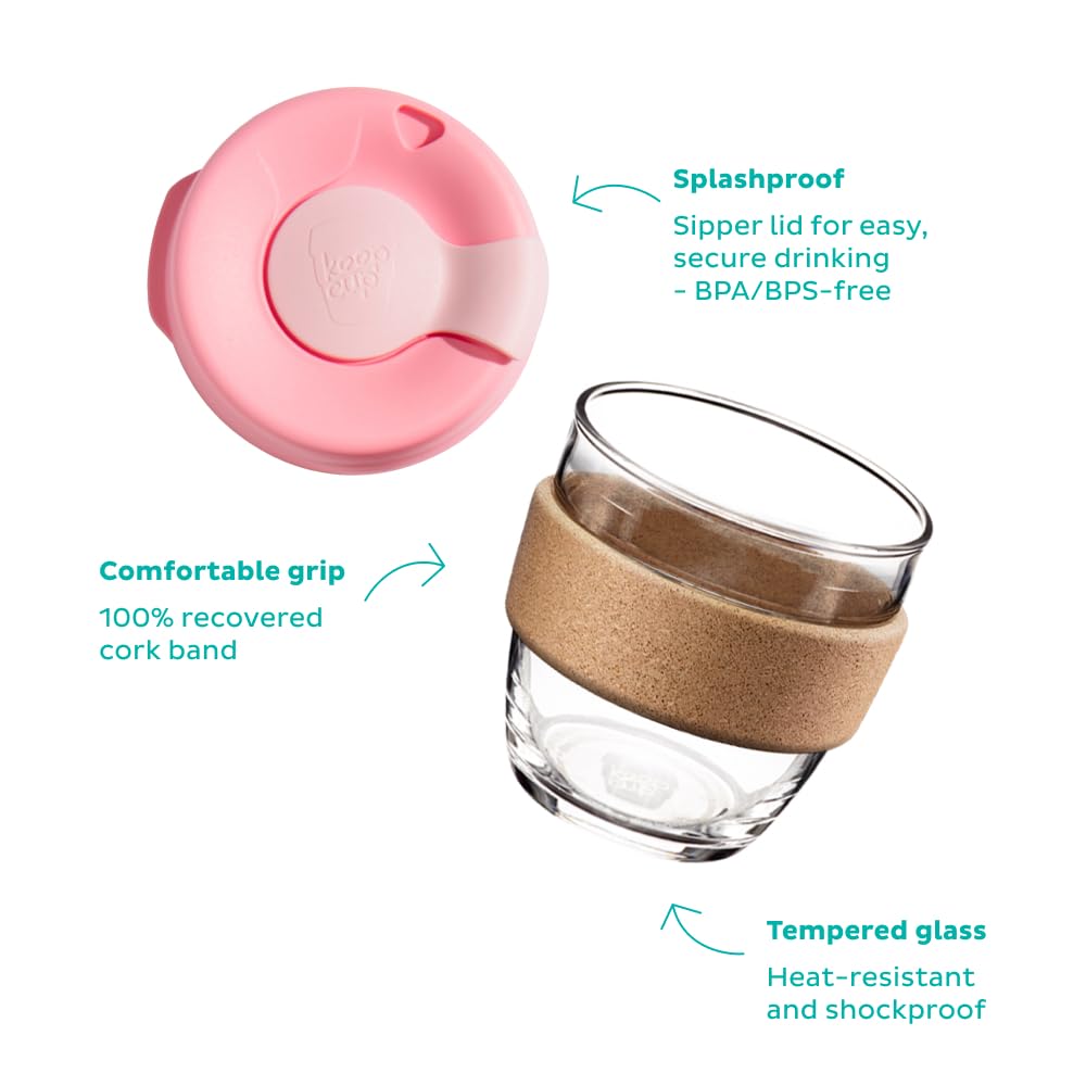 KeepCup Brew Cork - Reusable Coffee Cup Tempered Glass and Natural Cork, Extra Small 6oz/177ml - Daybreak