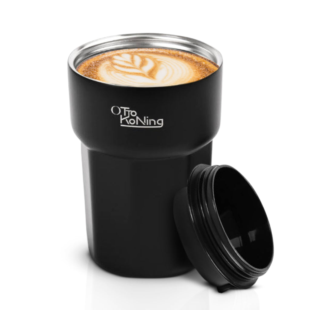 Otto Koning Travel Mug 12oz (350ml)- Leakproof Stainless Steel Coffee Cup | Thermal Flask for Hot Drinks (4h) | Fits Car Holder, BPA Free & Anti-Slip | The Smart Choice for Commute