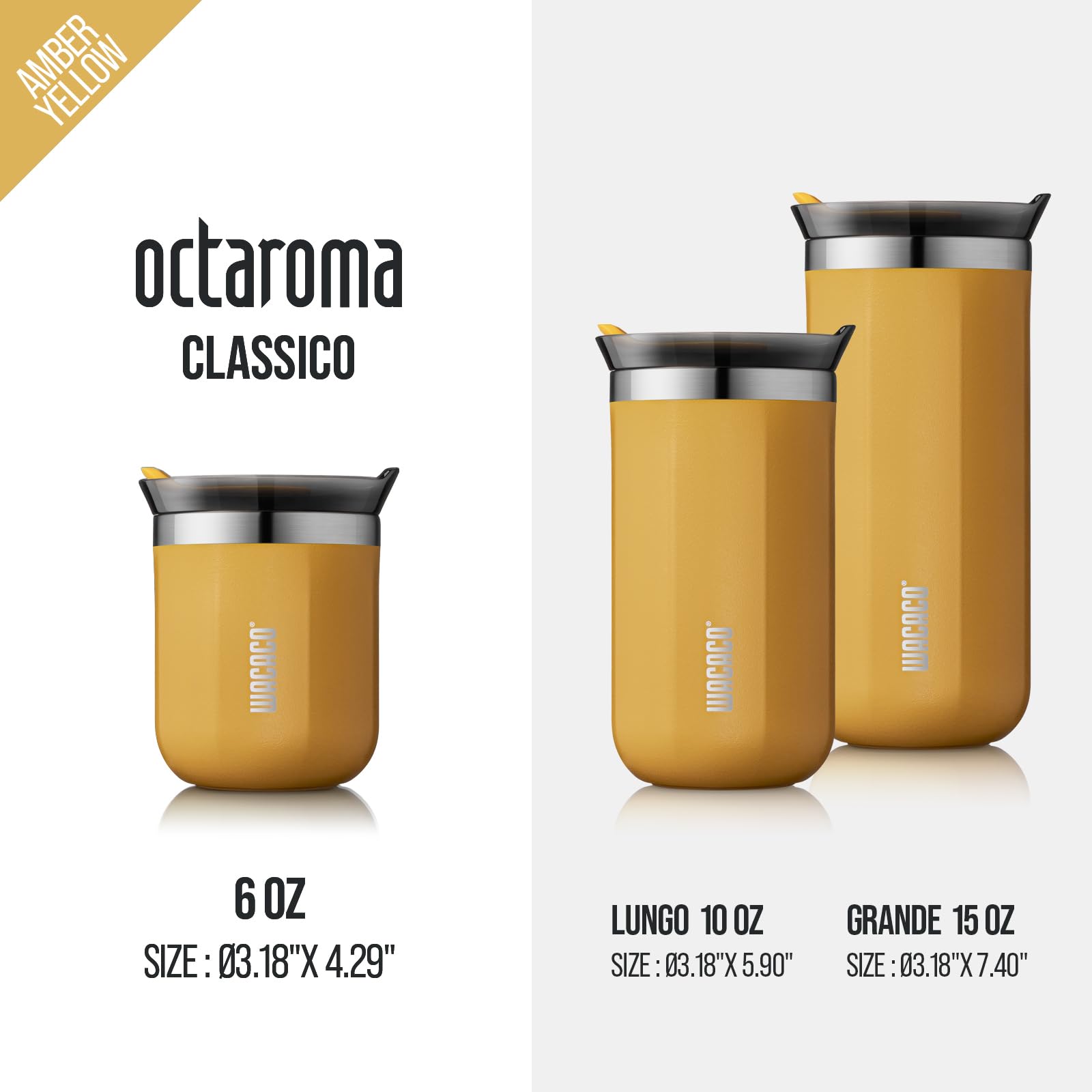 WACACO Octaroma Classico Vacuum Insulated Travel Mug – Double-Wall Stainless Steel Tumbler with Lid | 6 fl oz / 10 fl oz / 15 fl oz | Multiple Colours