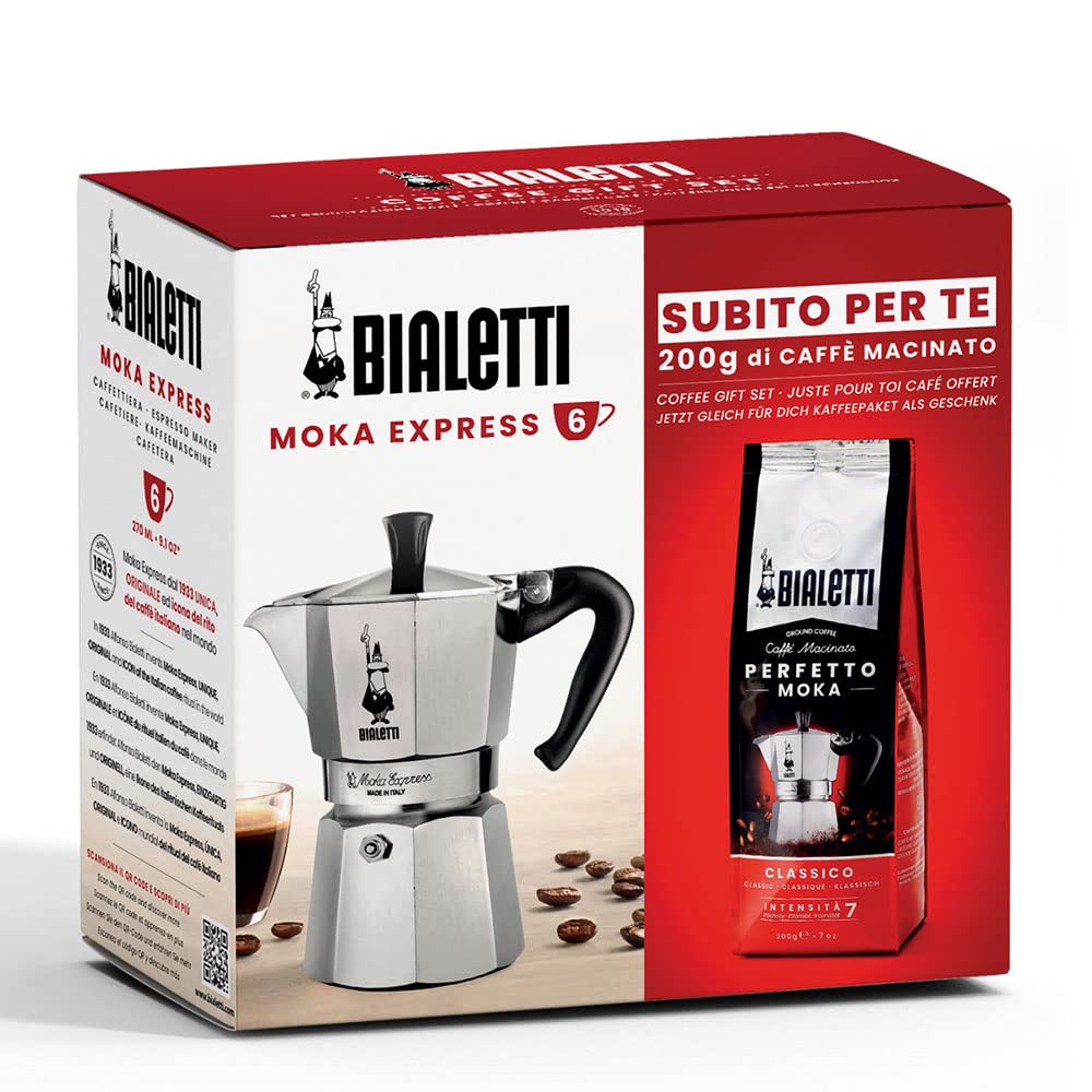 Bialetti Moka Express Aluminium Stovetop Coffee Maker (2 Cup), 8x11x11 cm, Silver