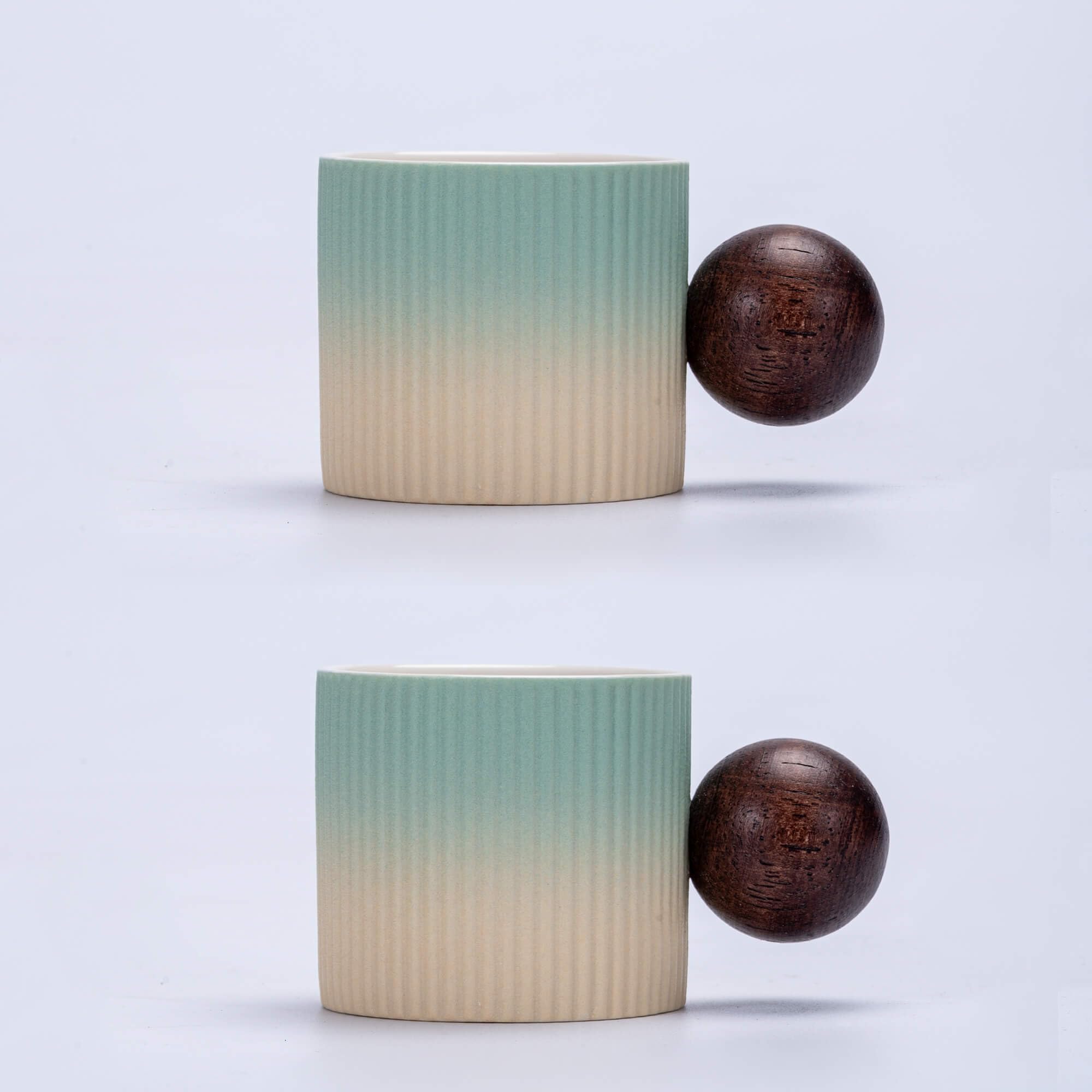 Mini Ceramic Espresso Cups with Wood Handle – 70ml (Set of 2)