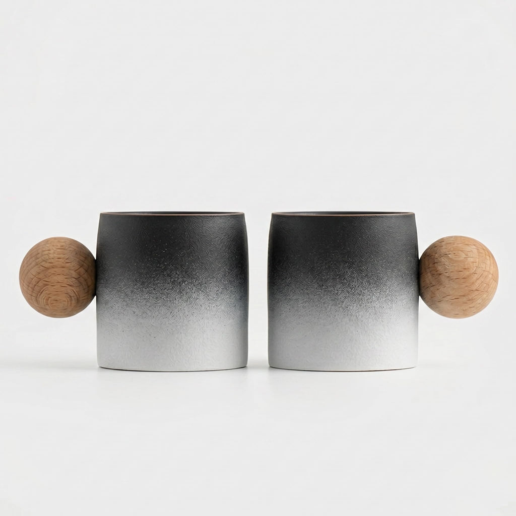Ceramic Espresso Cups with Wood Handle – 2oz (Set of 2)