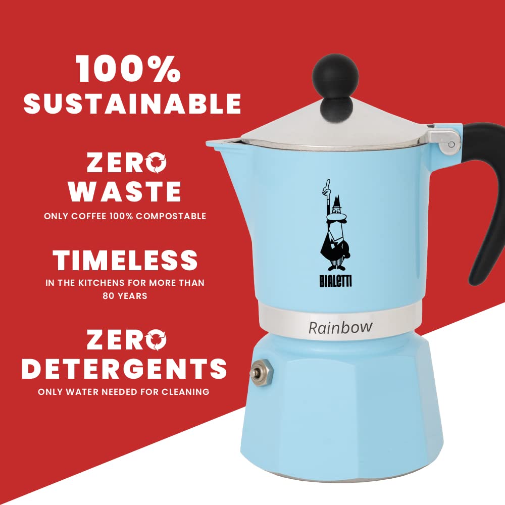 Bialetti Rainbow Caffettiera Colorata, Alluminio, Giallo, 3 Tazze