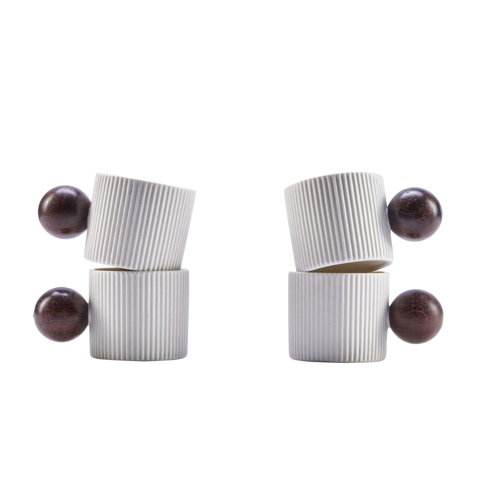 Mini Ceramic Espresso Cups with Wood Handle – 70ml (Set of 2)