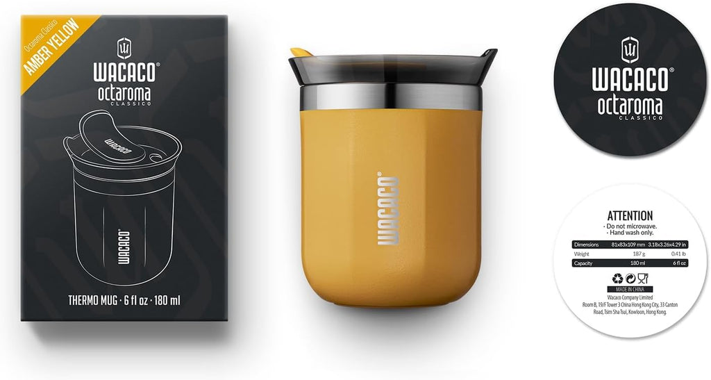 WACACO Octaroma Classico Vacuum Insulated Travel Mug – Double-Wall Stainless Steel Tumbler with Lid | 6 fl oz / 10 fl oz / 15 fl oz | Multiple Colours