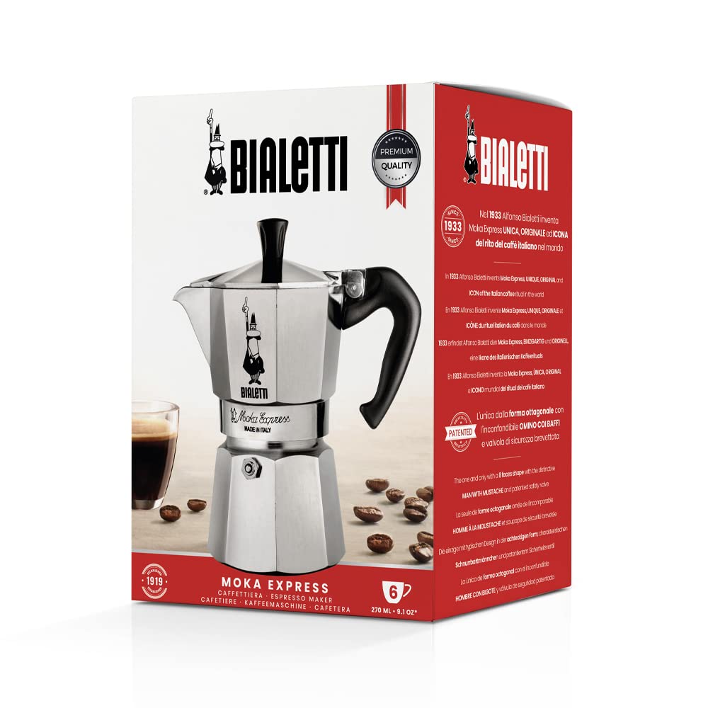 Bialetti Moka Express Aluminium Stovetop Coffee Maker (2 Cup), 8x11x11 cm, Silver
