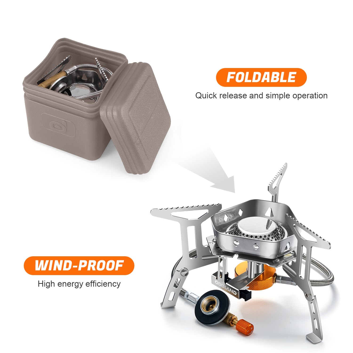 Odoland 3500W Windproof Camping Gas Stove Portable Collapsible Outdoor Camping Stove with Piezo Ignition Backpacking Stove for Outdoor Cooking Hiking Picnic and Trekking