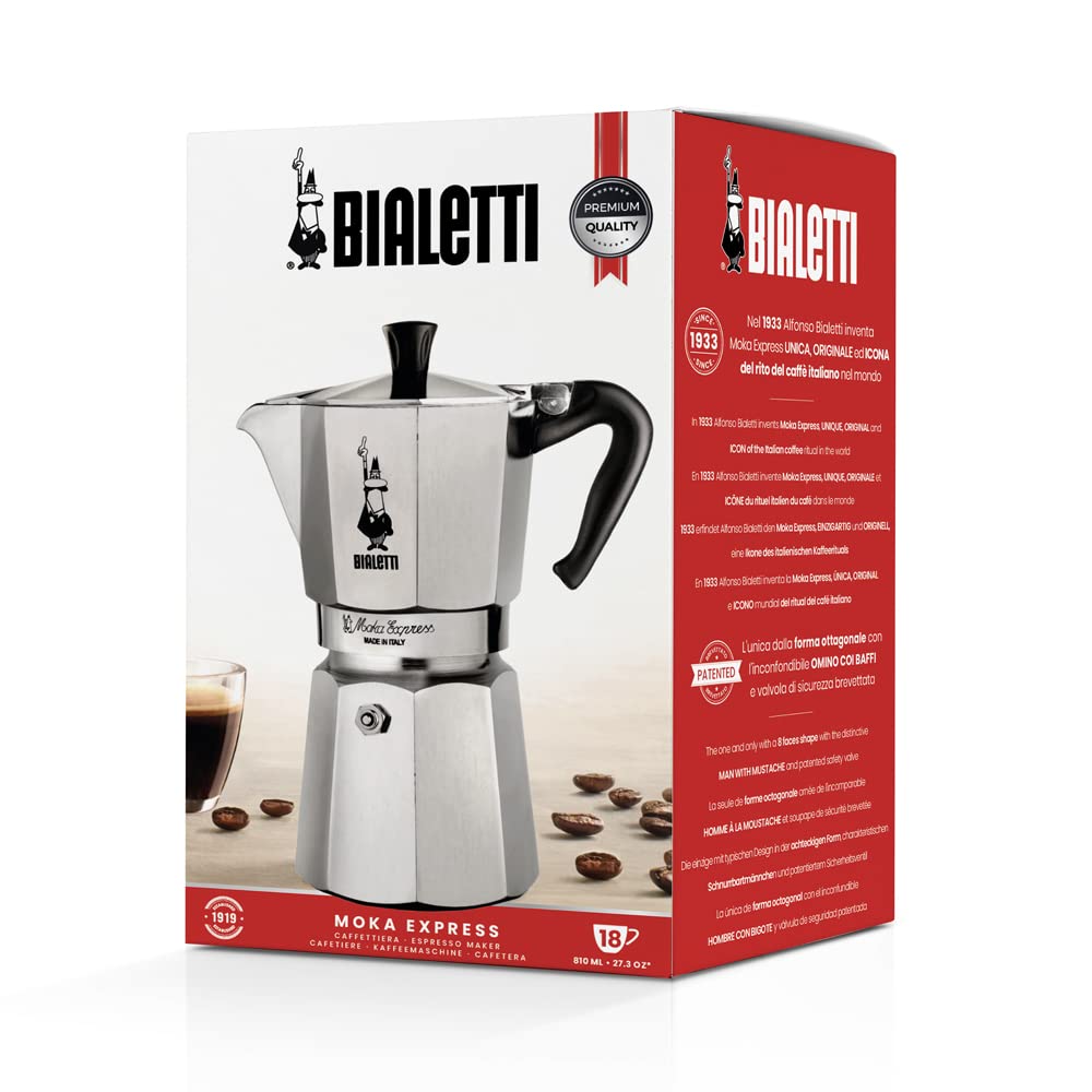 Bialetti Moka Express Aluminium Stovetop Coffee Maker (2 Cup), 8x11x11 cm, Silver