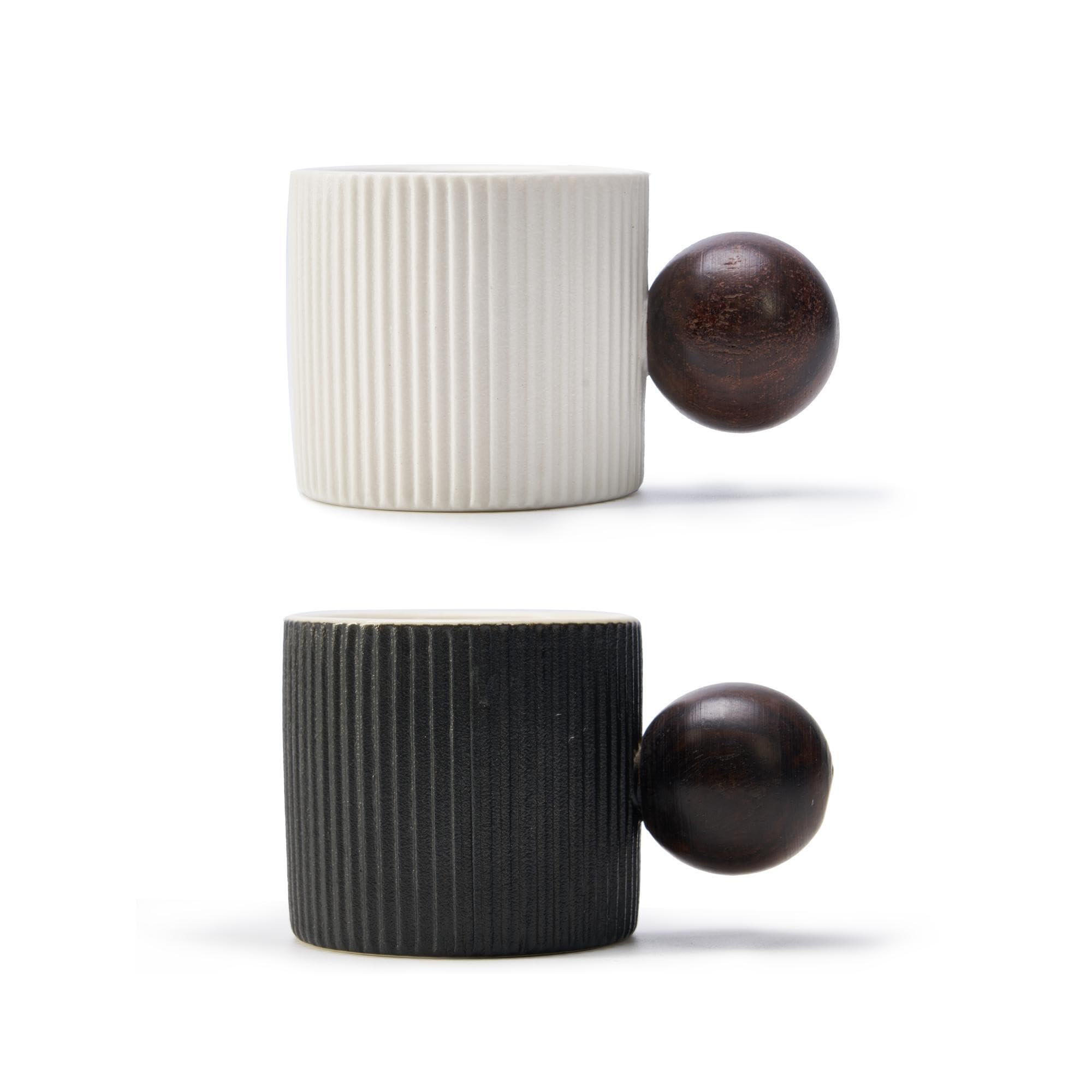 Mini Ceramic Espresso Cups with Wood Handle – 70ml (Set of 2)