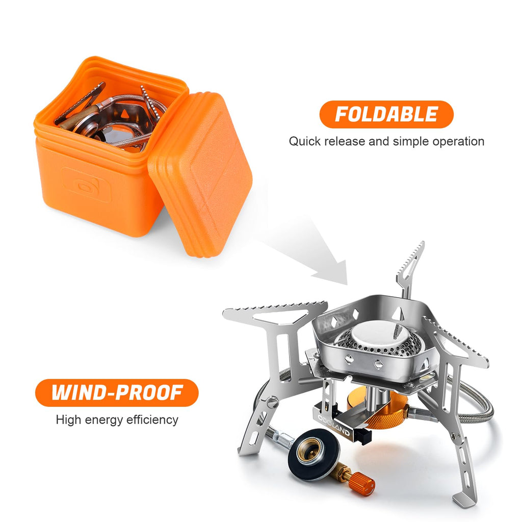 Odoland 3500W Windproof Camping Gas Stove Portable Collapsible Outdoor Camping Stove with Piezo Ignition Backpacking Stove for Outdoor Cooking Hiking Picnic and Trekking