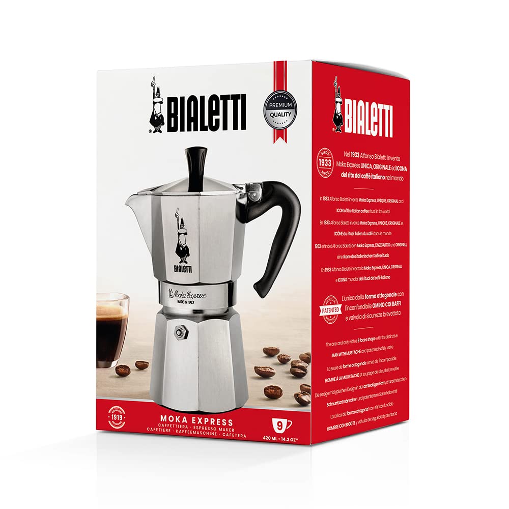 Bialetti Moka Express Aluminium Stovetop Coffee Maker (2 Cup), 8x11x11 cm, Silver