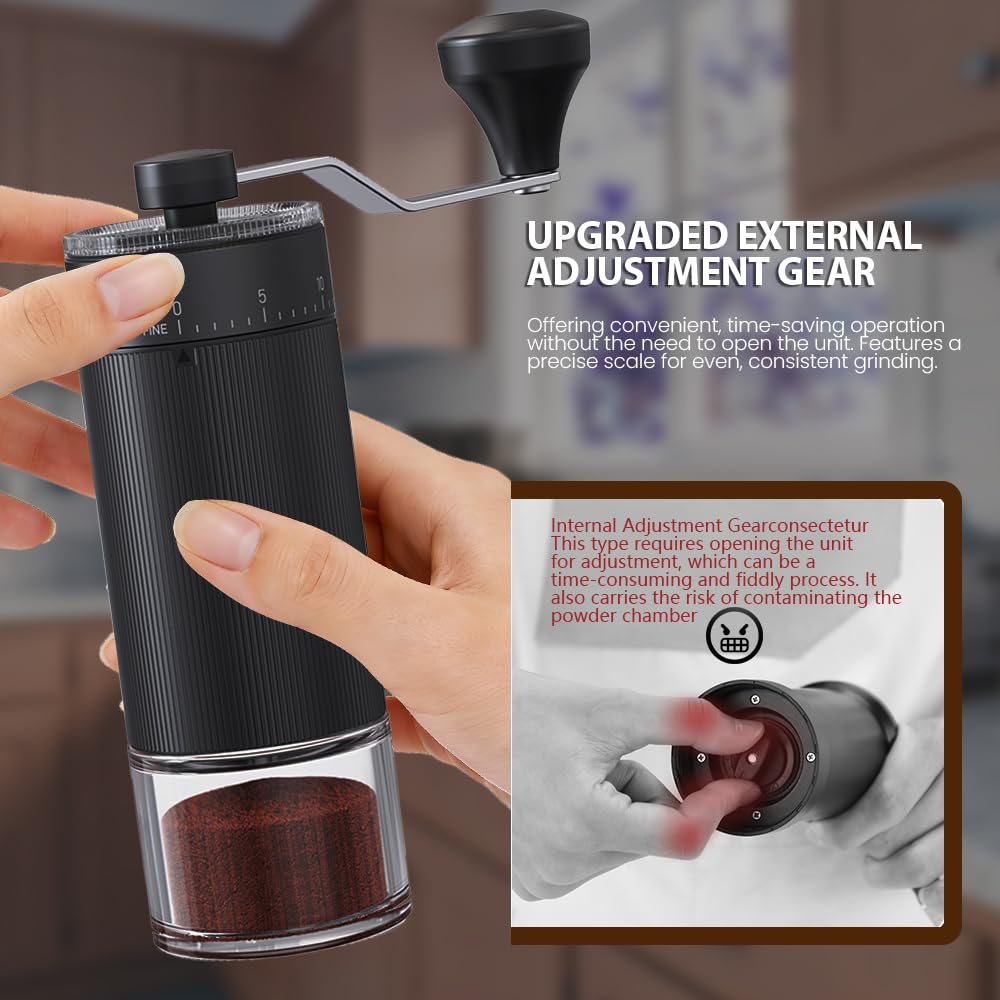 Manual Coffee Grinder 30g Capacity, Coffee Bean Hand Grinder with 40 Adjustable Settings for French Press, Drip, Espresso, Moka pots