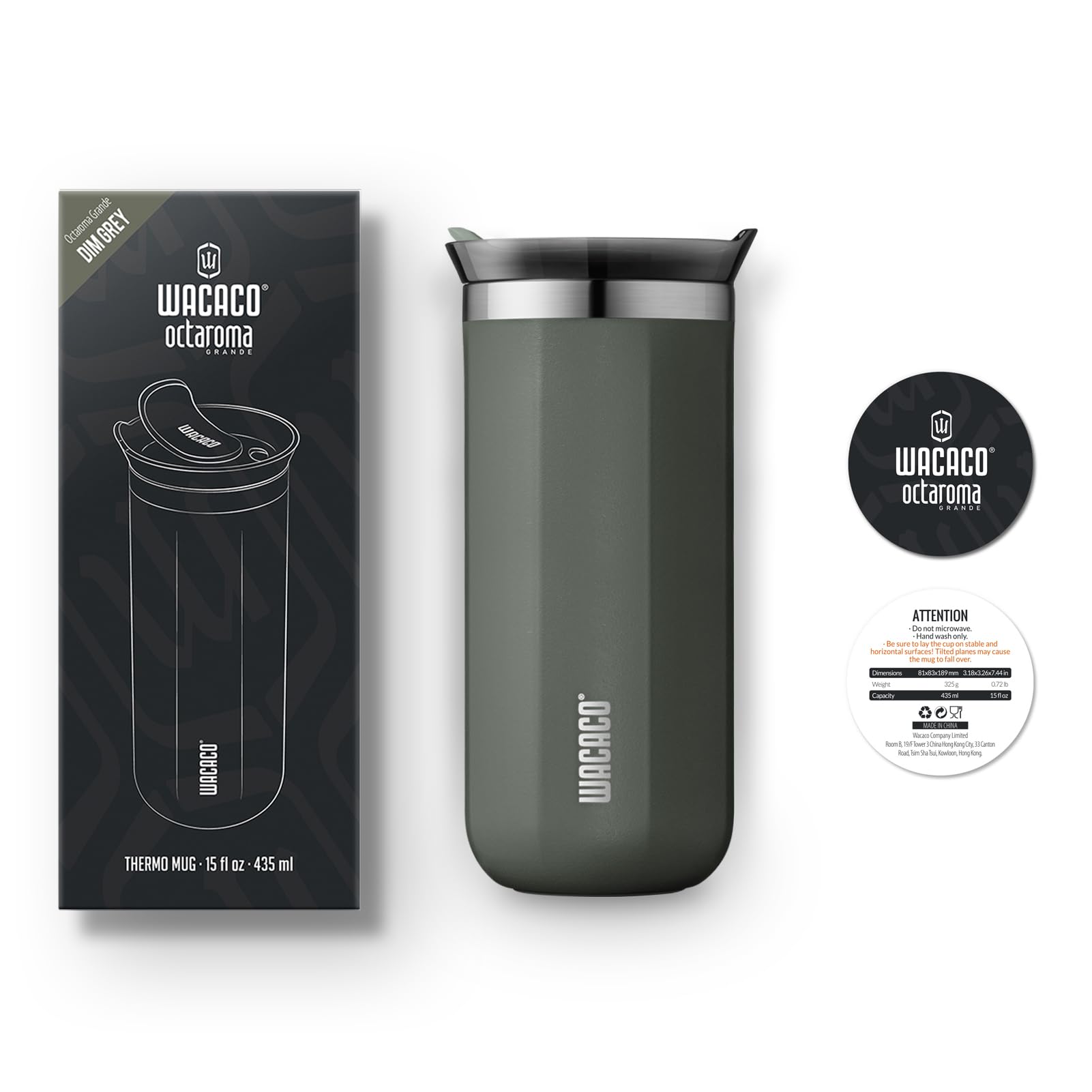 WACACO Octaroma Classico Vacuum Insulated Travel Mug – Double-Wall Stainless Steel Tumbler with Lid | 6 fl oz / 10 fl oz / 15 fl oz | Multiple Colours