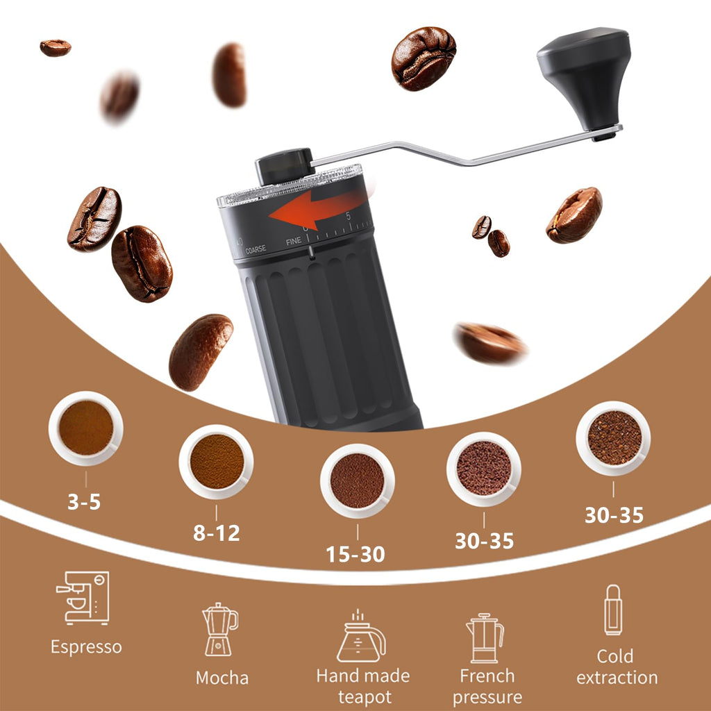 Manual Coffee Grinder 30g Capacity, Coffee Bean Hand Grinder with 40 Adjustable Settings for French Press, Drip, Espresso, Moka pots