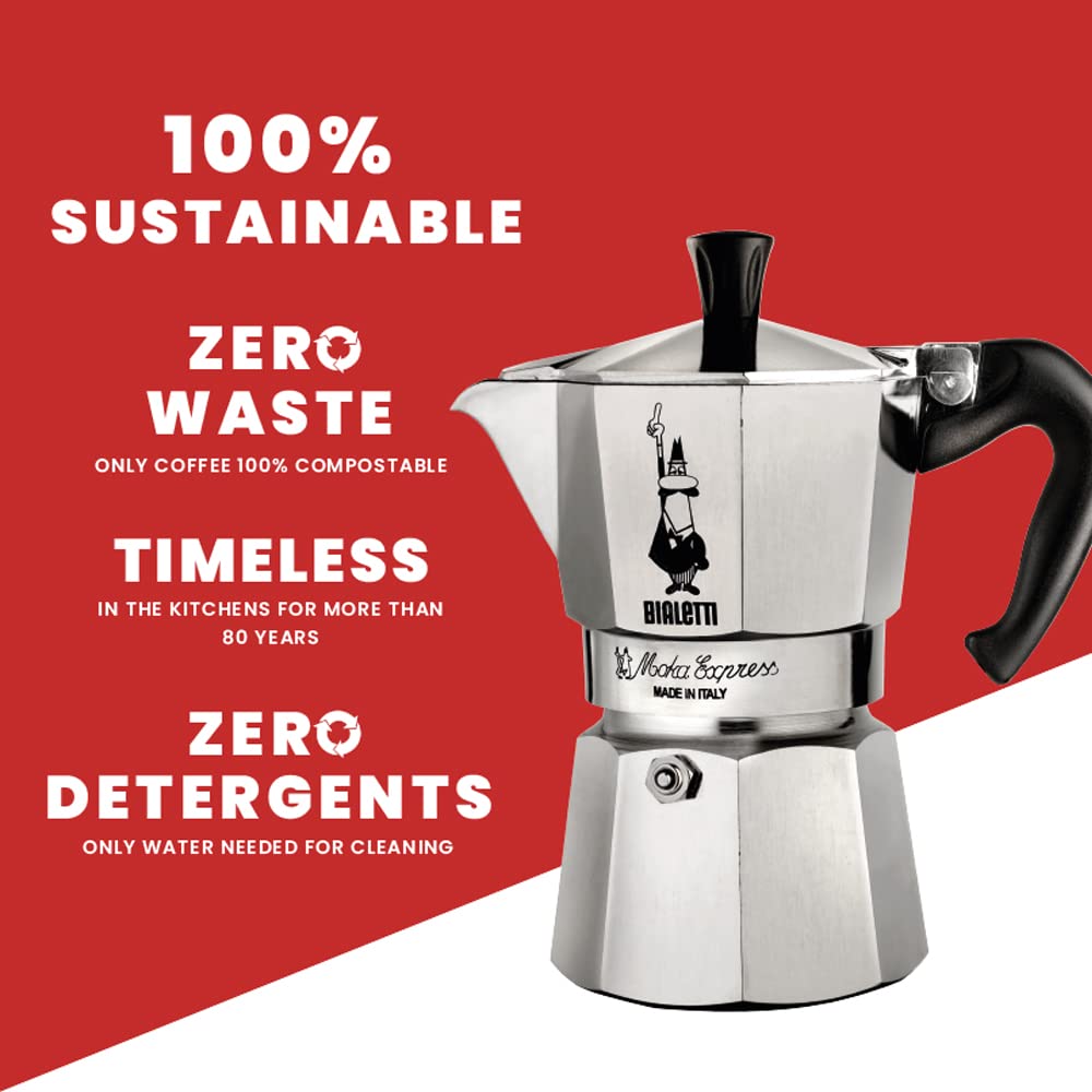 Bialetti Moka Express Aluminium Stovetop Coffee Maker (2 Cup), 8x11x11 cm, Silver