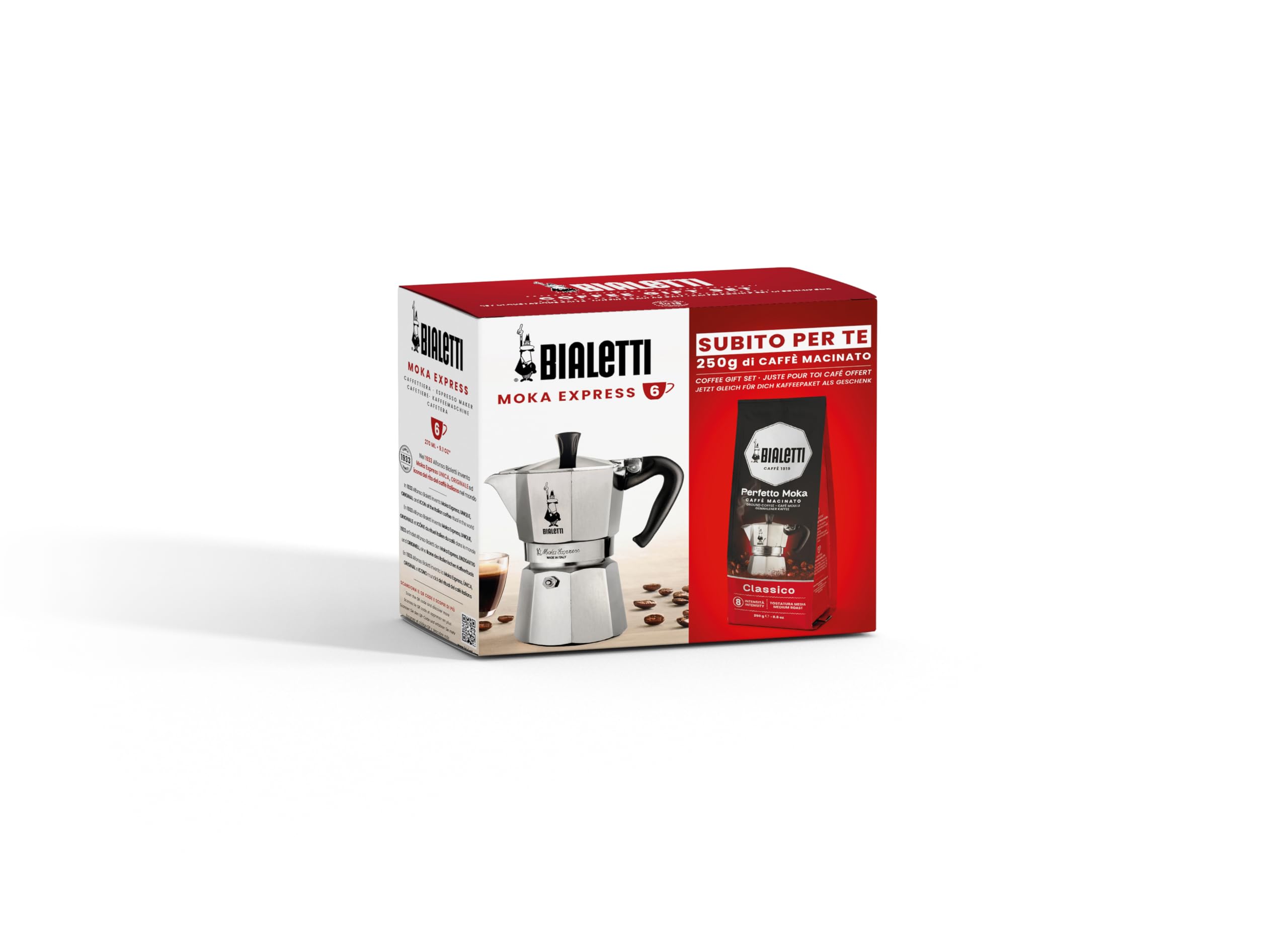 Bialetti Moka Express Aluminium Stovetop Coffee Maker (2 Cup), 8x11x11 cm, Silver