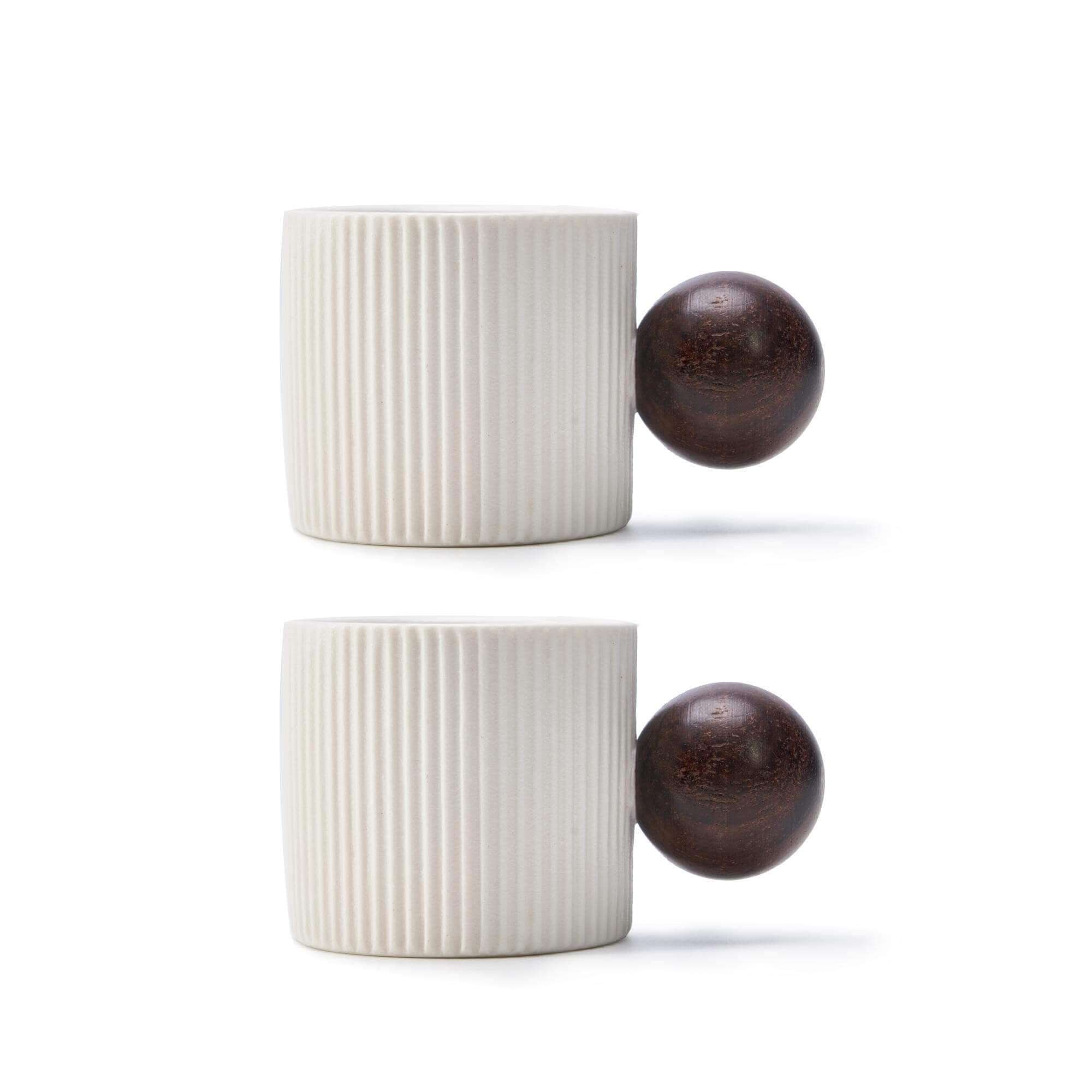 Mini Ceramic Espresso Cups with Wood Handle – 70ml (Set of 2)