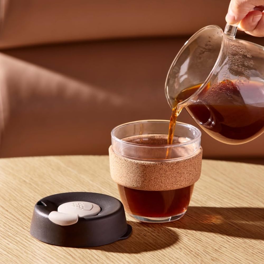 KeepCup Brew Cork - Reusable Coffee Cup Tempered Glass and Natural Cork, Extra Small 6oz/177ml - Daybreak