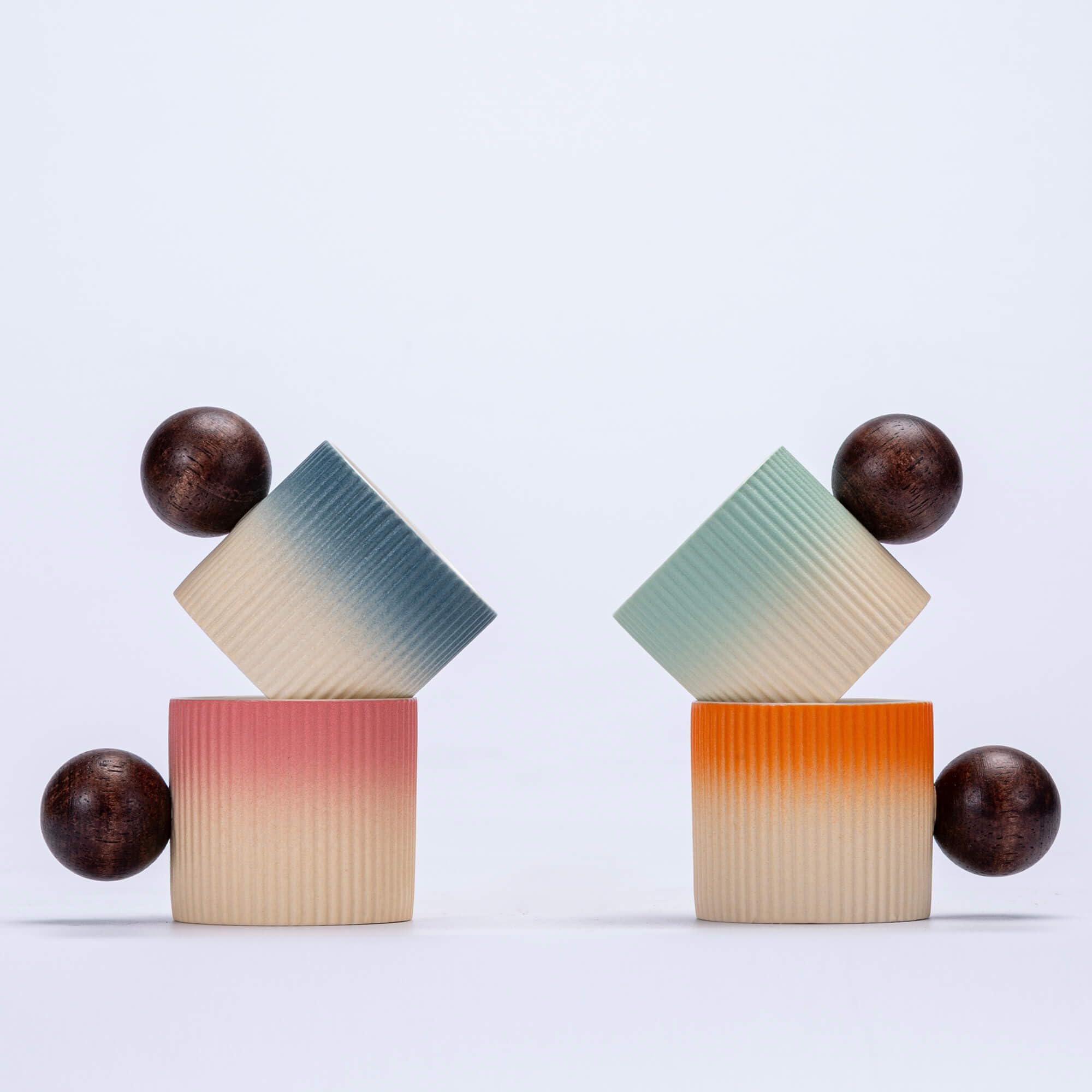 Mini Ceramic Espresso Cups with Wood Handle – 70ml (Set of 2)