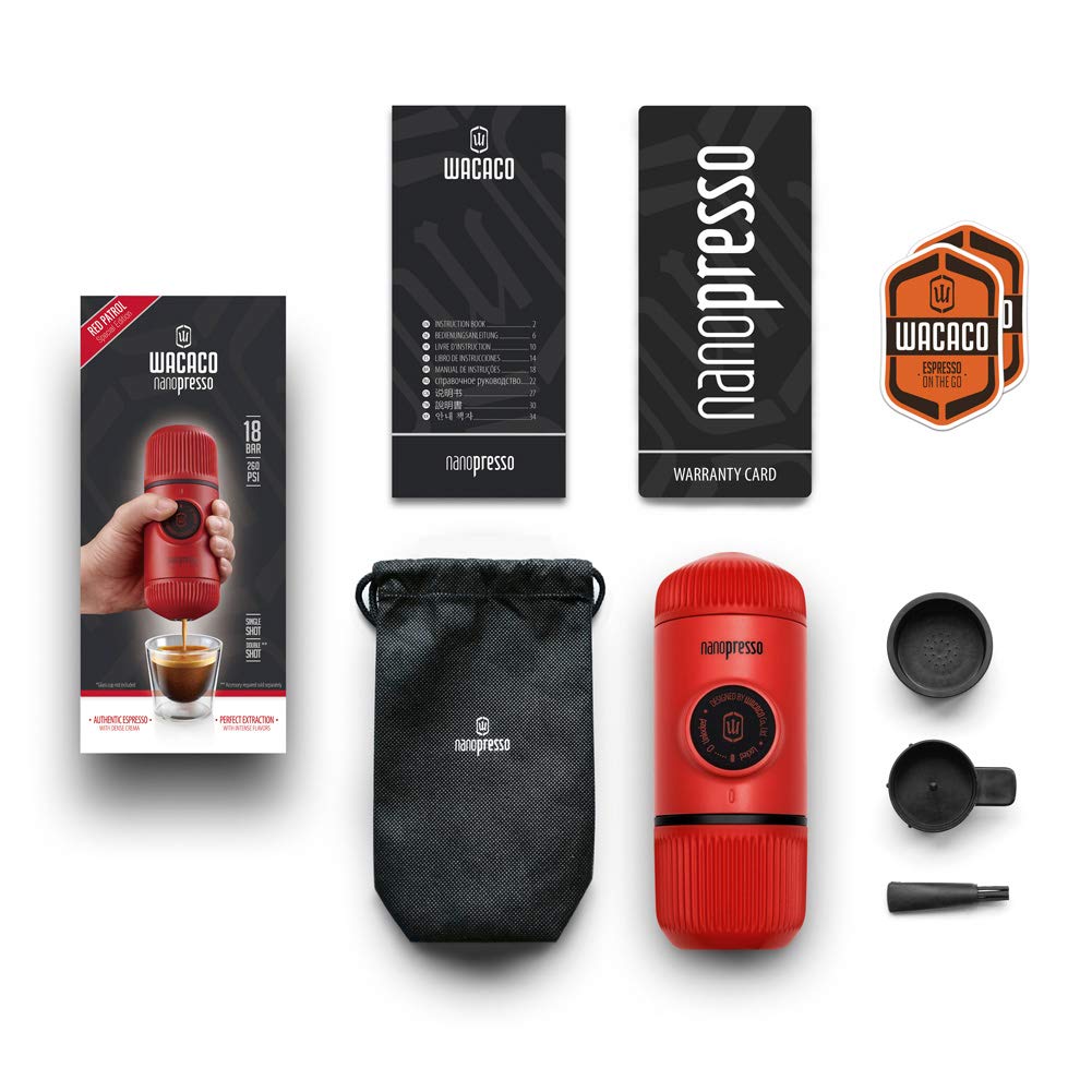 WACACO Nanopresso Portable Espresso Maker, Upgrade Version of Minipresso, 18 Bar Pressure, Yellow Patrol Edition, Small Travel Coffee Maker, Manually Operated, Compatible with Ground Coffee