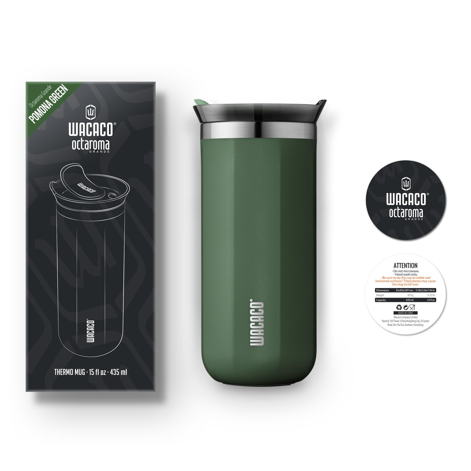 WACACO Octaroma Classico Vacuum Insulated Travel Mug – Double-Wall Stainless Steel Tumbler with Lid | 6 fl oz / 10 fl oz / 15 fl oz | Multiple Colours