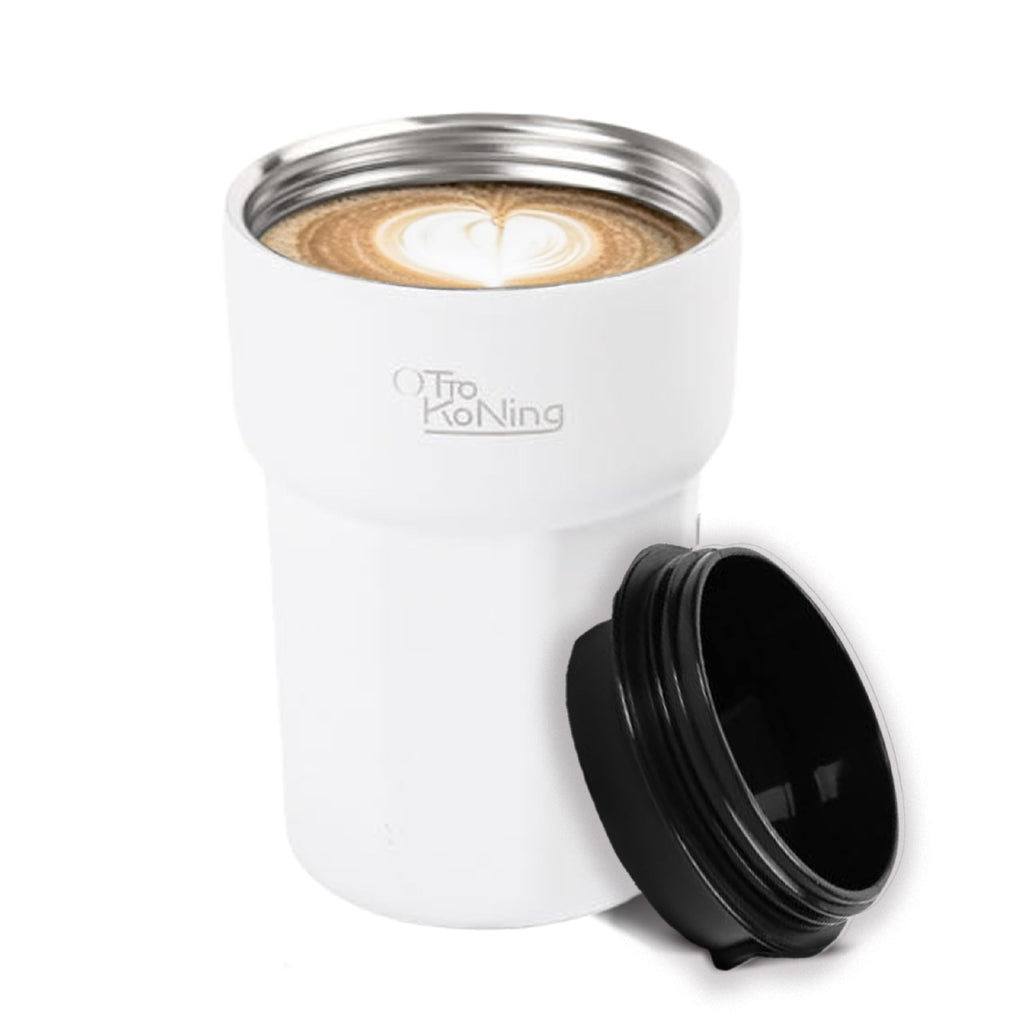 Otto Koning Travel Mug 12oz (350ml)- Leakproof Stainless Steel Coffee Cup | Thermal Flask for Hot Drinks (4h) | Fits Car Holder, BPA Free & Anti-Slip | The Smart Choice for Commute