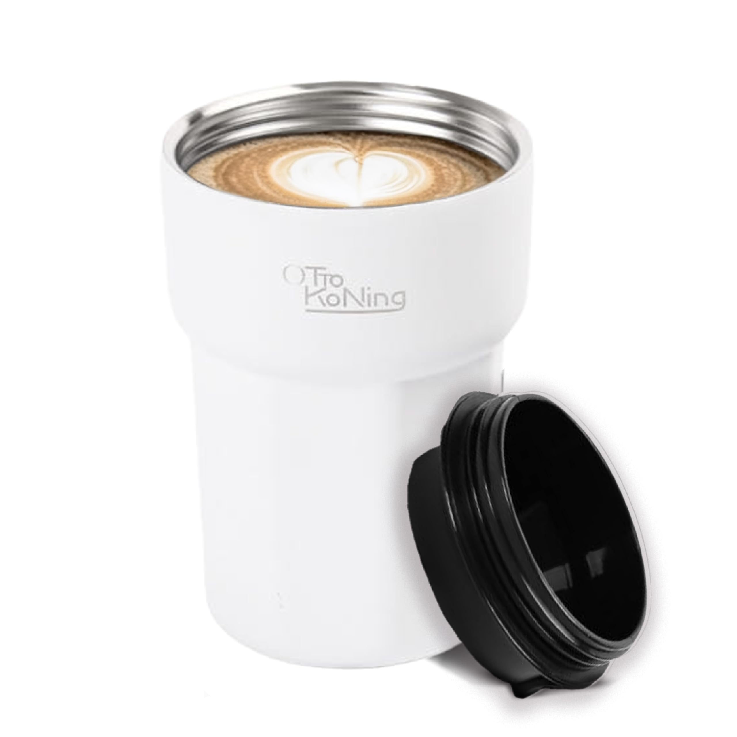 Otto Koning Travel Mug 12oz (350ml)- Leakproof Stainless Steel Coffee Cup | Thermal Flask for Hot Drinks (4h) | Fits Car Holder, BPA Free & Anti-Slip | The Smart Choice for Commute