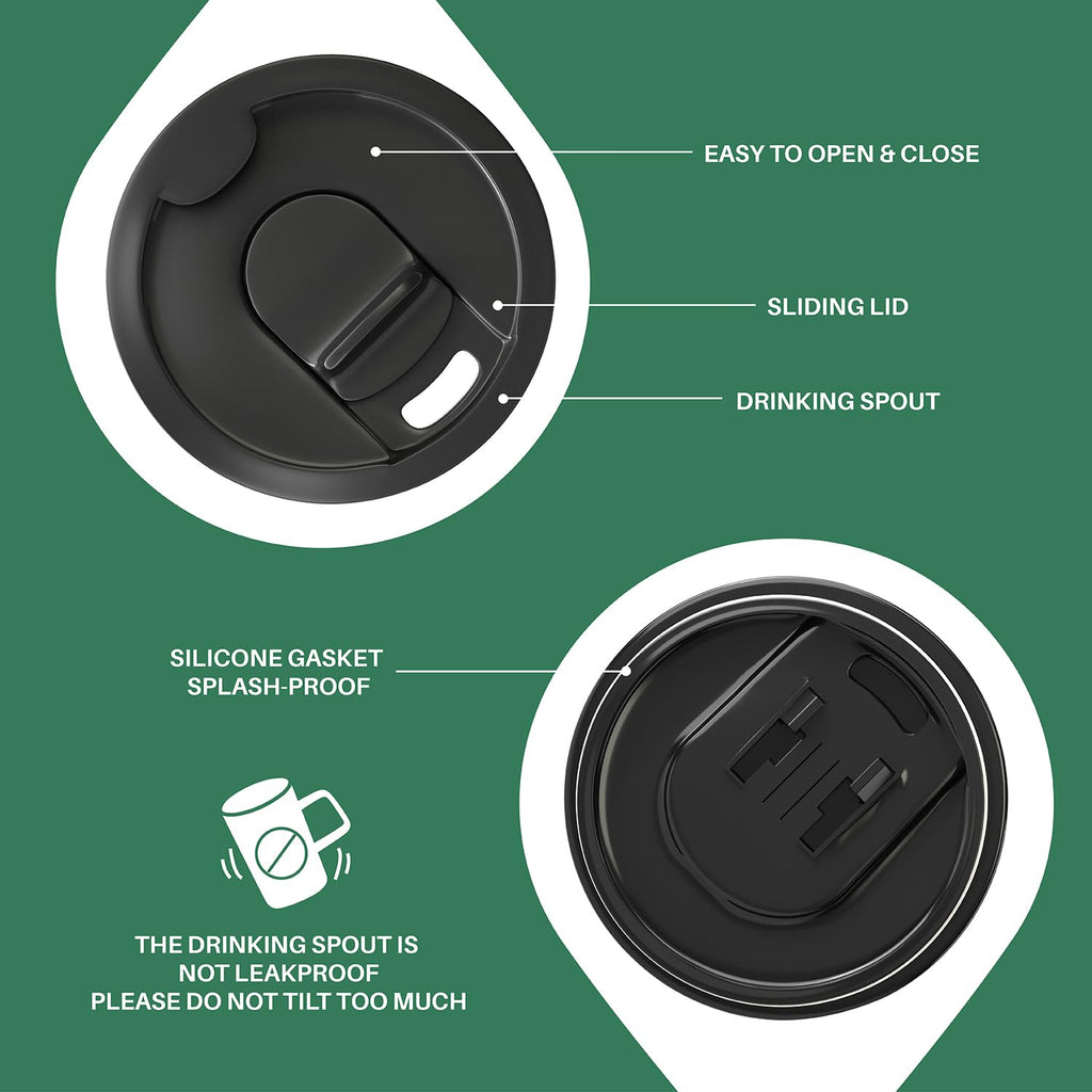 Ideus 16oz Insulated Coffee Mug with Handle & Lid – Double Wall Stainless Steel Vacuum Tumbler | Travel Coffee Cup for Home & Office | Leopard Black