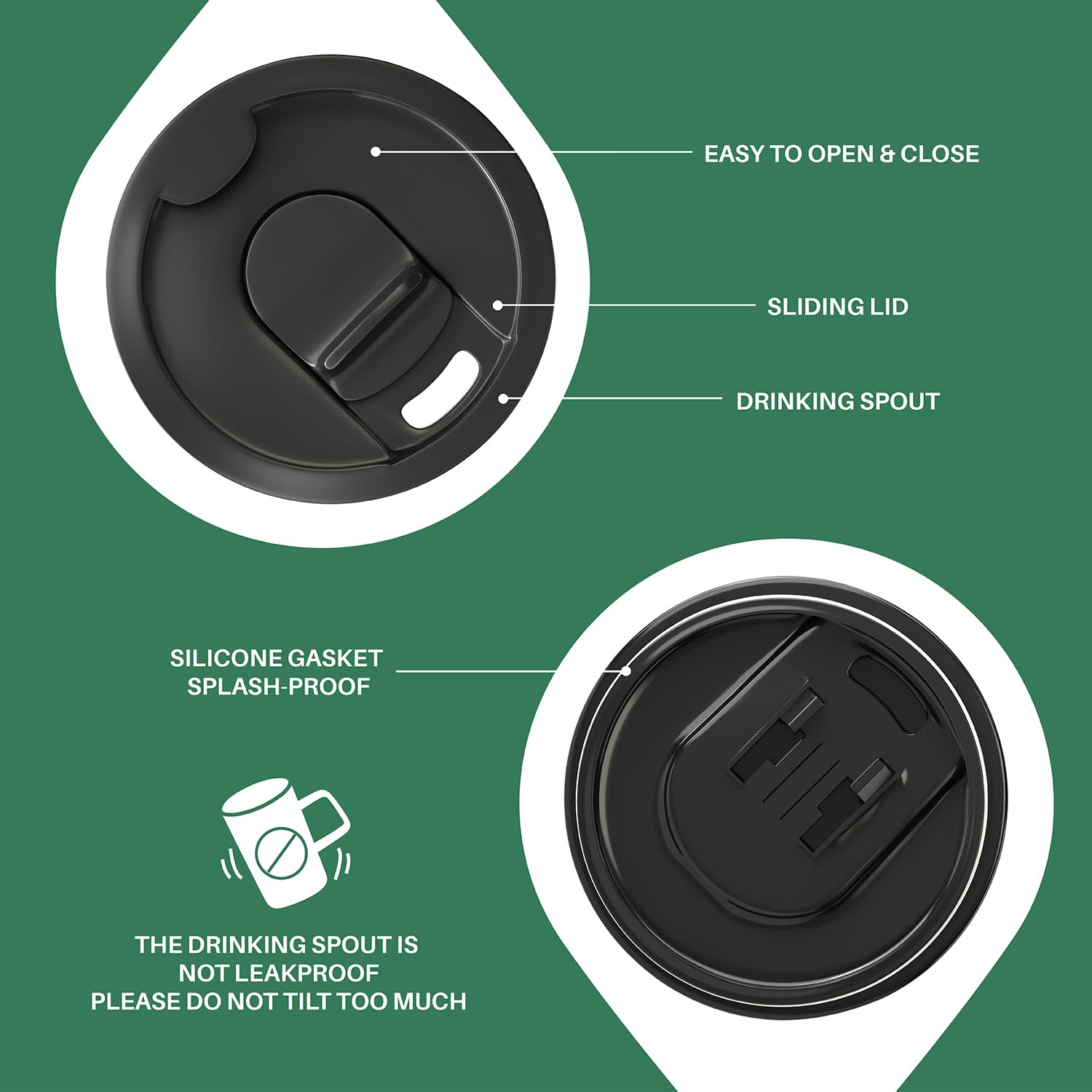 Ideus 16oz Insulated Coffee Mug with Handle & Lid – Double Wall Stainless Steel Vacuum Tumbler | Travel Coffee Cup for Home & Office | Leopard Black