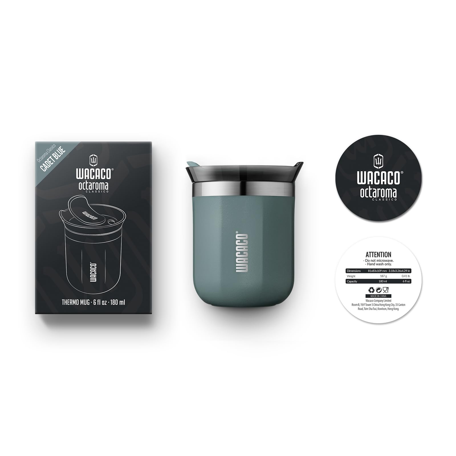 WACACO Octaroma Classico Vacuum Insulated Travel Mug – Double-Wall Stainless Steel Tumbler with Lid | 6 fl oz / 10 fl oz / 15 fl oz | Multiple Colours