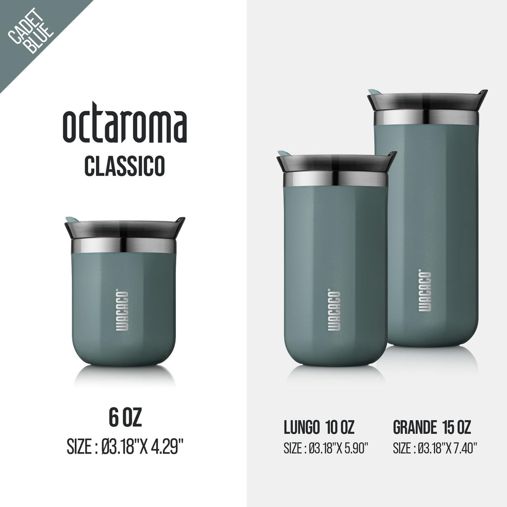 WACACO Octaroma Classico Vacuum Insulated Travel Mug – Double-Wall Stainless Steel Tumbler with Lid | 6 fl oz / 10 fl oz / 15 fl oz | Multiple Colours
