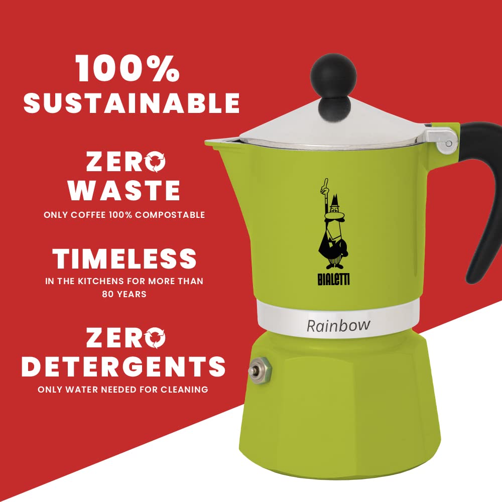 Bialetti Rainbow Caffettiera Colorata, Alluminio, Giallo, 3 Tazze