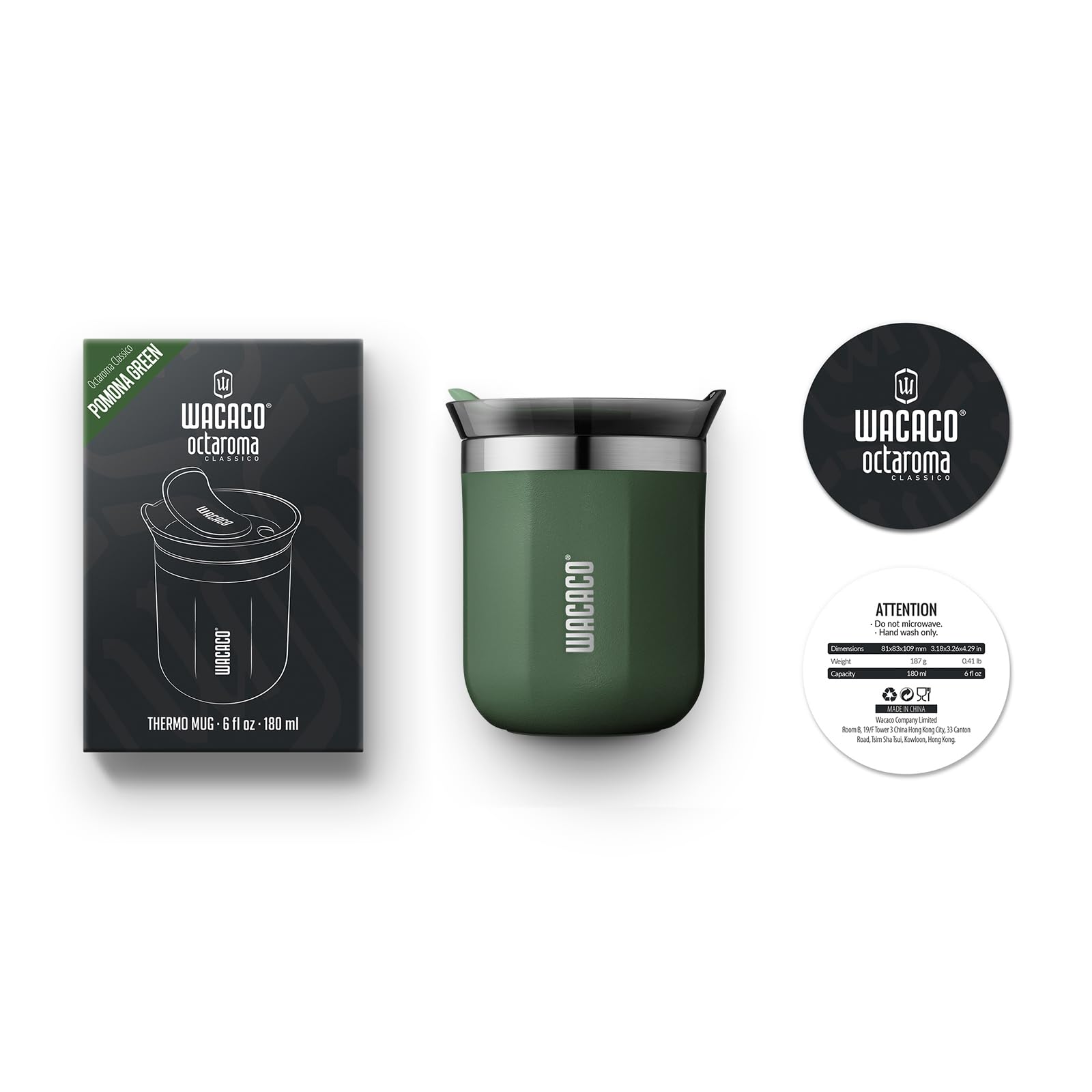 WACACO Octaroma Classico Vacuum Insulated Travel Mug – Double-Wall Stainless Steel Tumbler with Lid | 6 fl oz / 10 fl oz / 15 fl oz | Multiple Colours