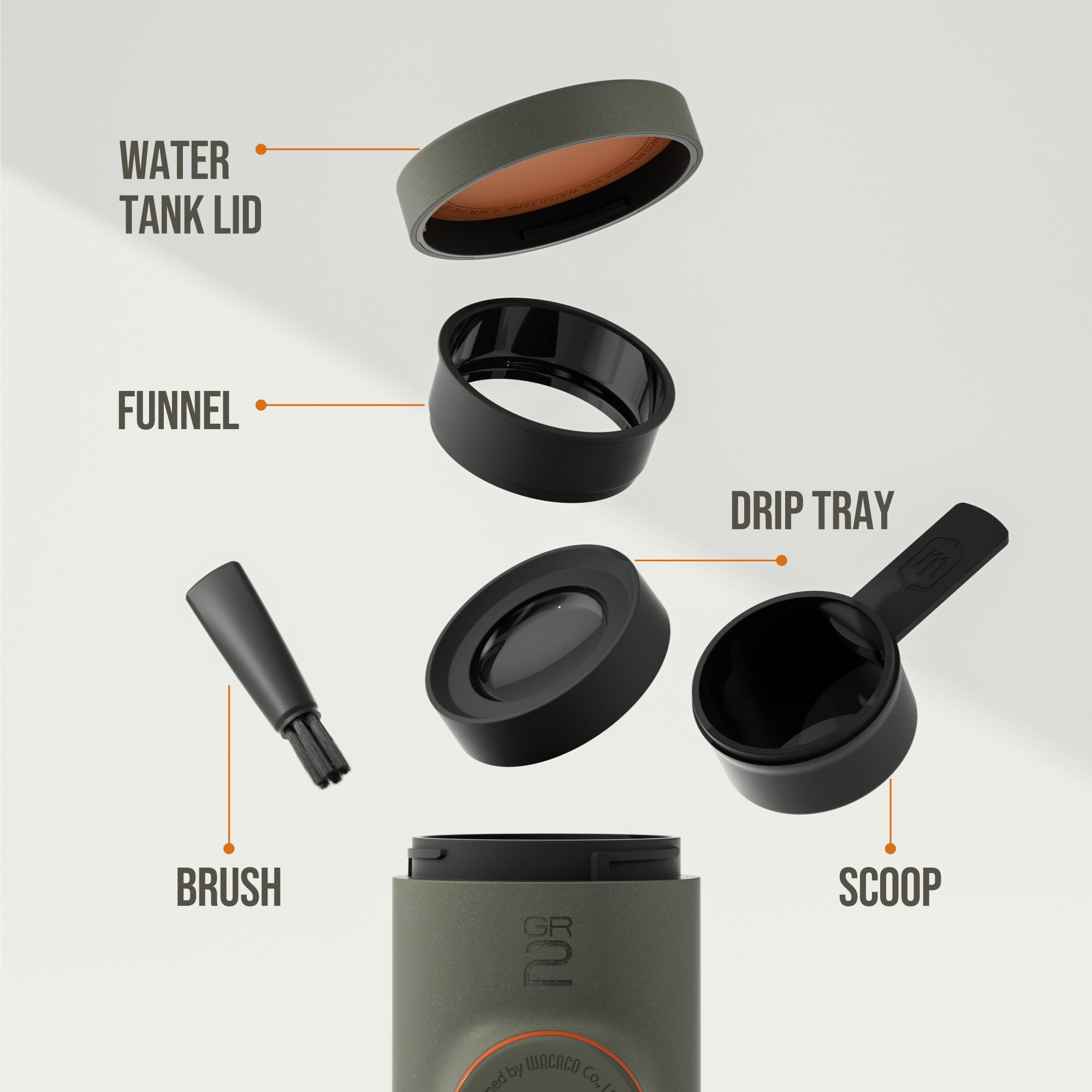 WACACO Portable Coffee Maker for Outdoor Compatible Ground Coffee, Manually Operated Espresso Maker, Espresso Machine Coffee On The Go, Ultra-Small (Gray Olive)