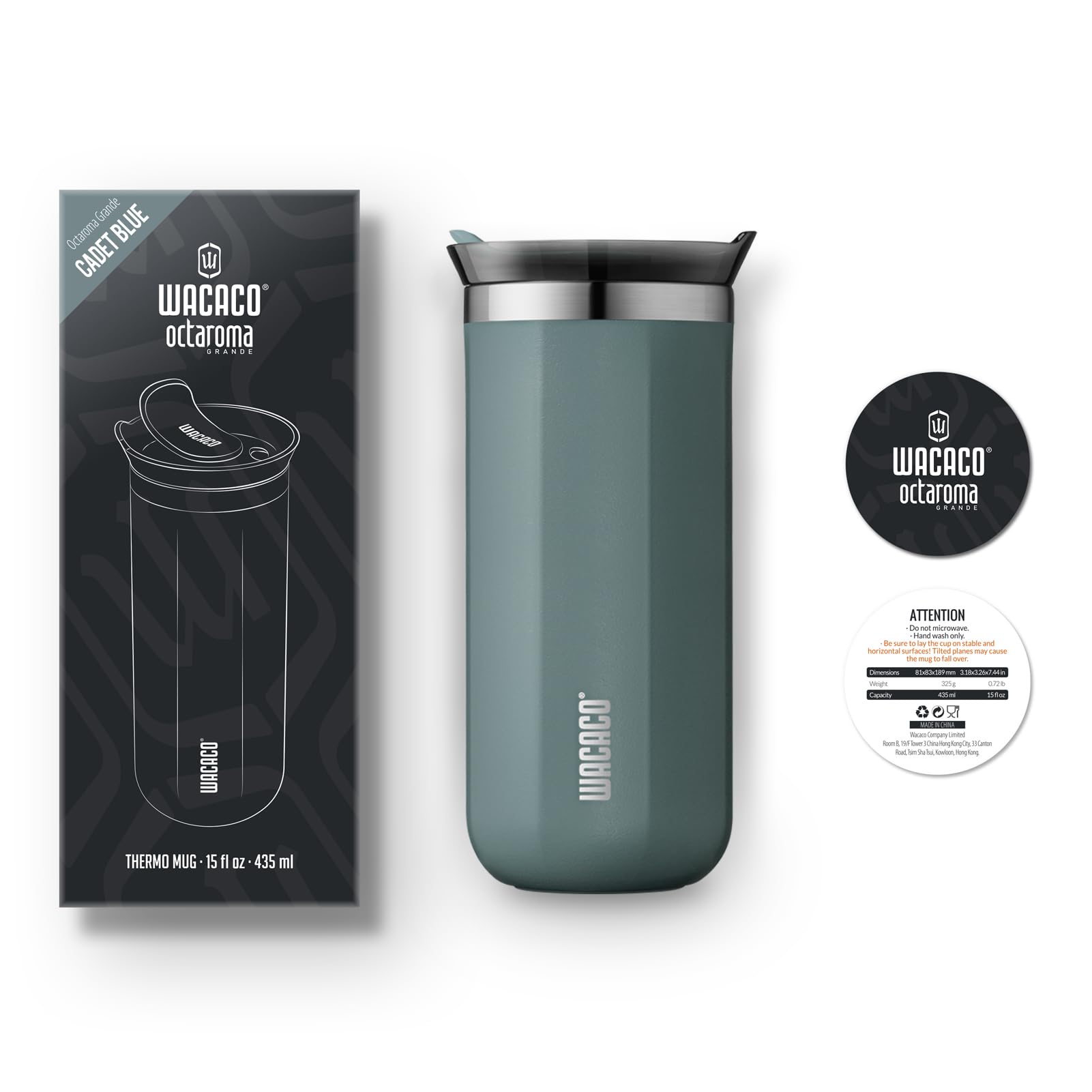 WACACO Octaroma Classico Vacuum Insulated Travel Mug – Double-Wall Stainless Steel Tumbler with Lid | 6 fl oz / 10 fl oz / 15 fl oz | Multiple Colours