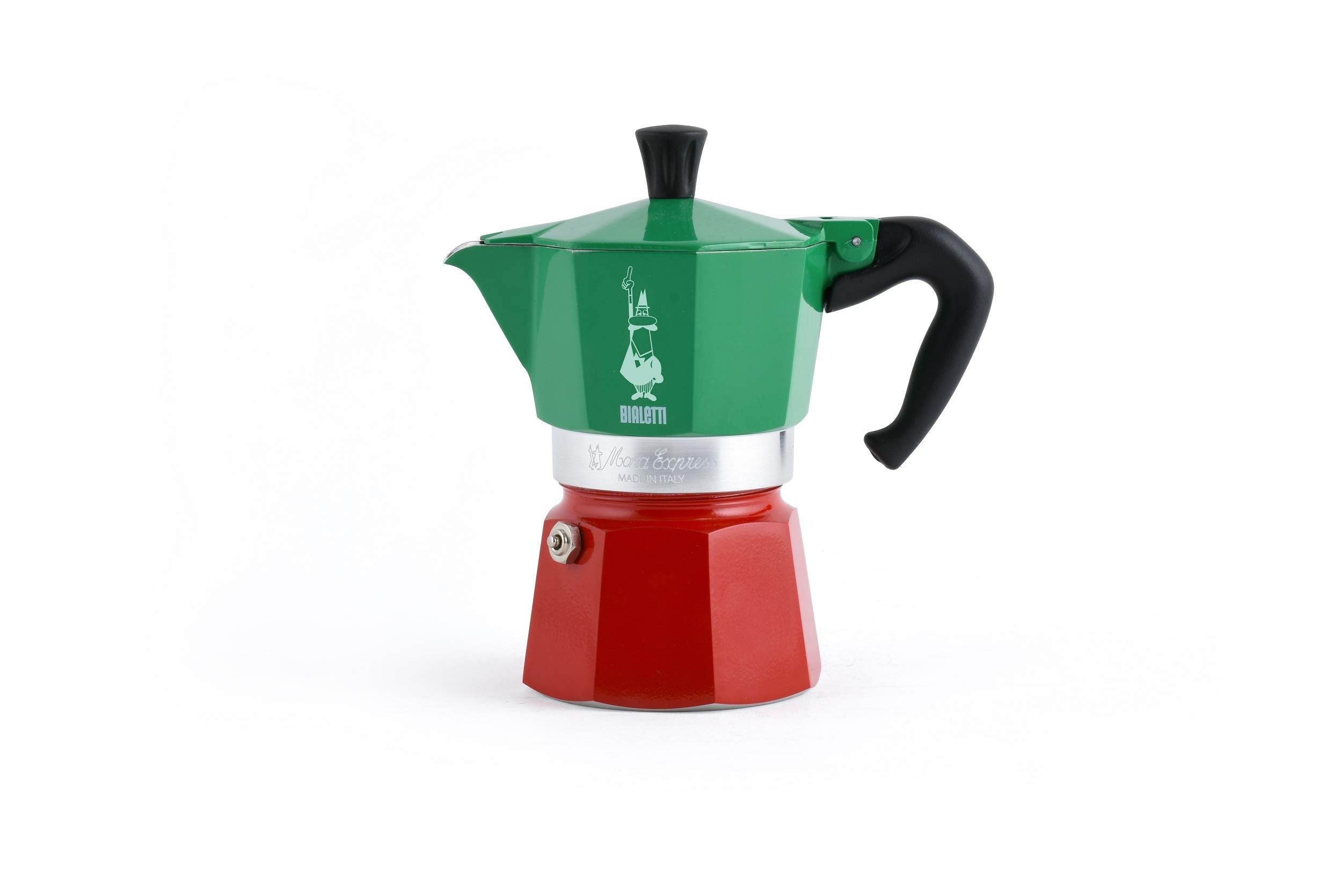 Bialetti Moka Express Italia Collection (Tricolor), 3 cup coffee maker, Aluminum, Green/Red