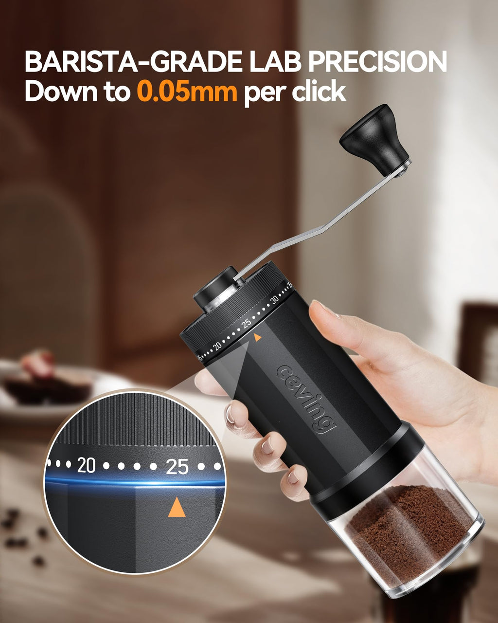 Large Capacity Manual Coffee Grinder – 60g Hand Grinder with 40 Grind Settings | Travel Coffee Gear