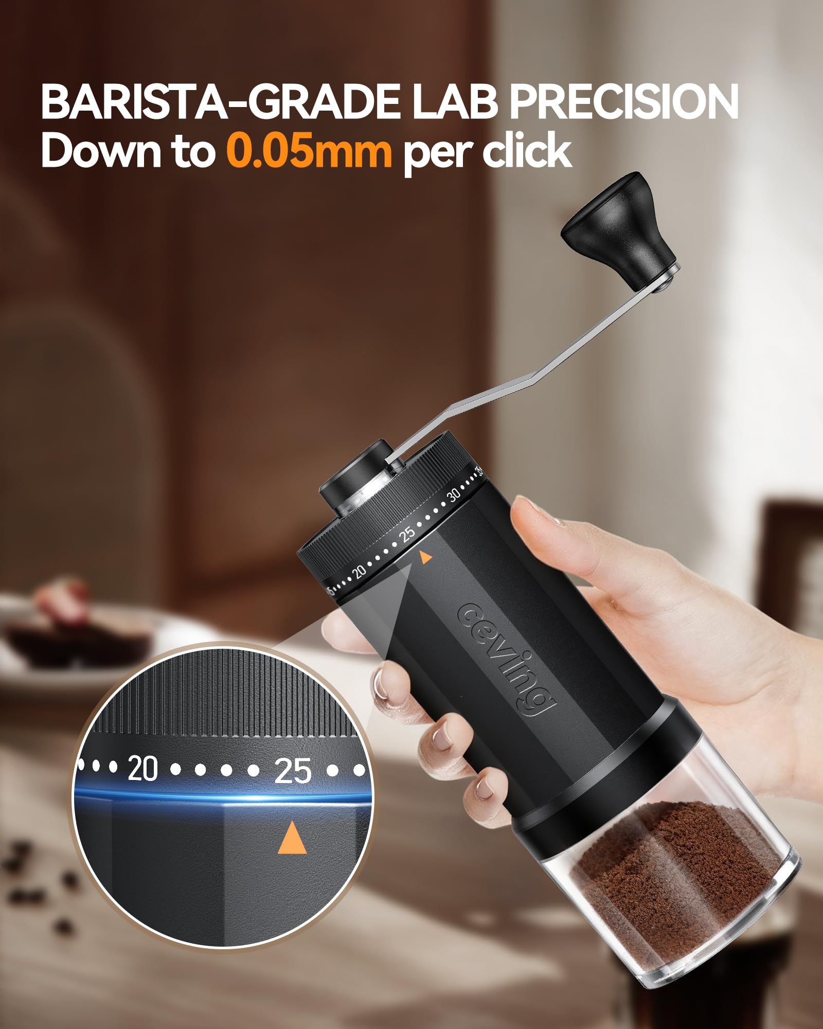 Large Capacity Manual Coffee Grinder – 60g Hand Grinder with 40 Grind Settings | Travel Coffee Gear