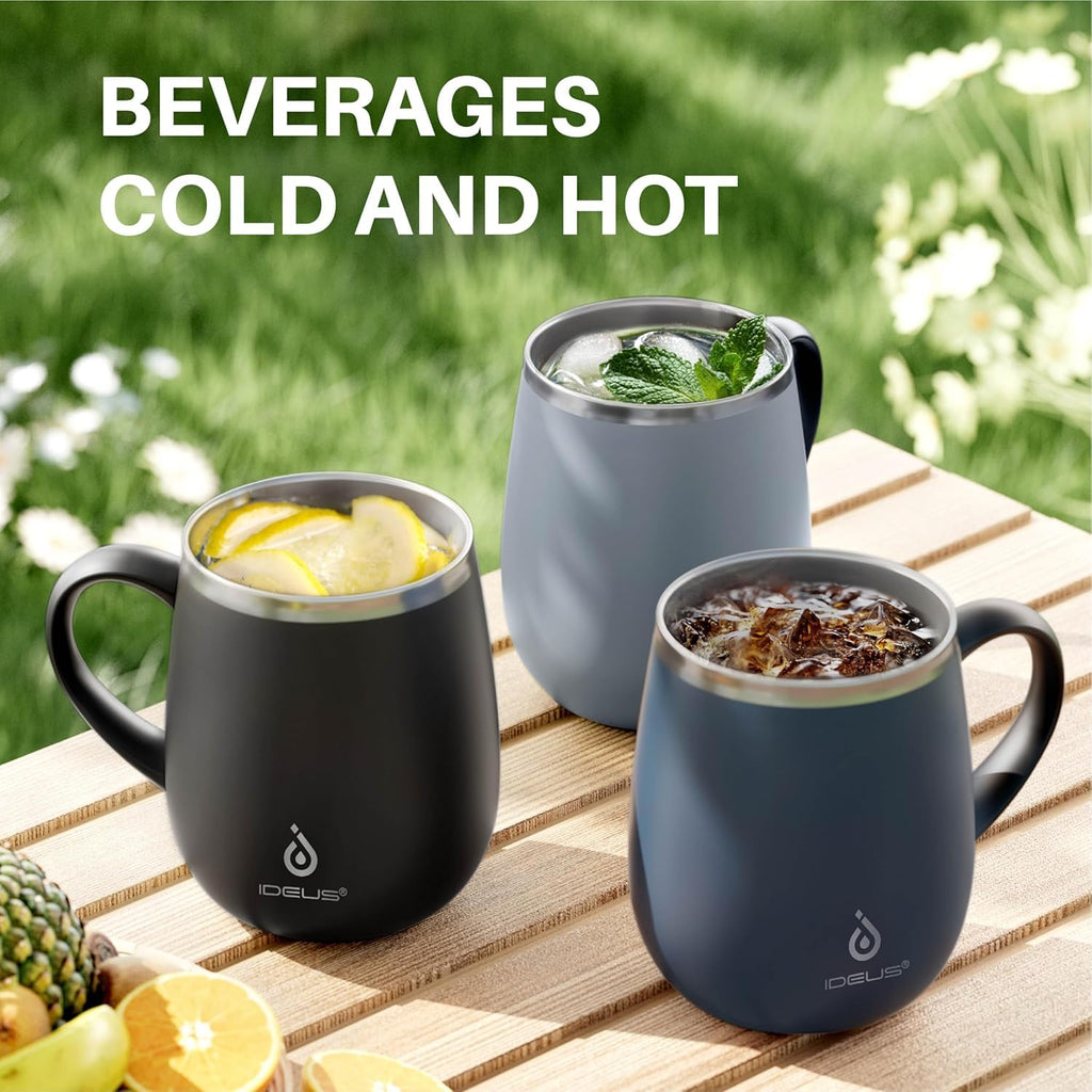 Ideus 16oz Insulated Coffee Mug with Handle & Lid – Double Wall Stainless Steel Vacuum Tumbler | Travel Coffee Cup for Home & Office | Leopard Black