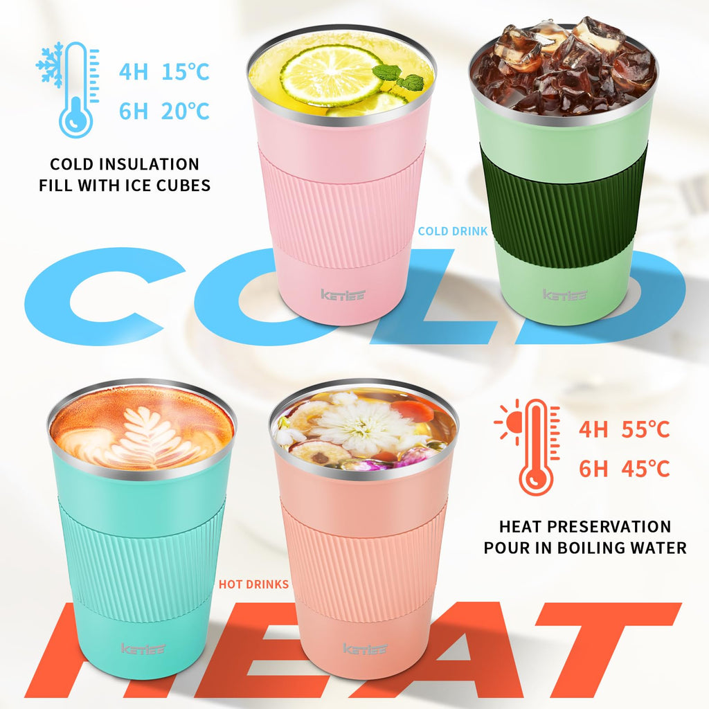 KETIEE Coffee Mug to Go – 380ml Double-Walled Vacuum Insulated Travel Mug | Leak-Proof Lid | Grass Green