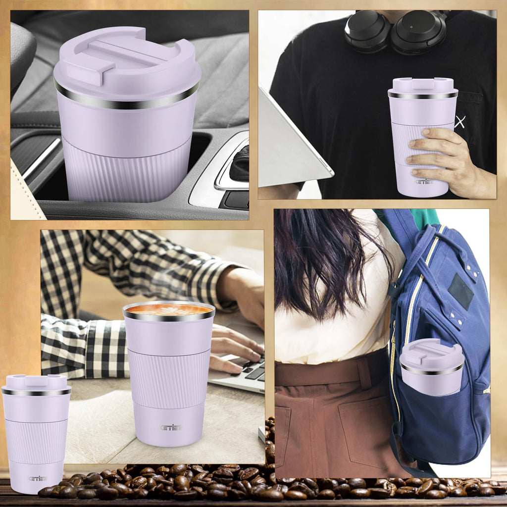 KETIEE Coffee Mug to Go – 380ml Double-Walled Vacuum Insulated Travel Mug | Leak-Proof Lid | Grass Green
