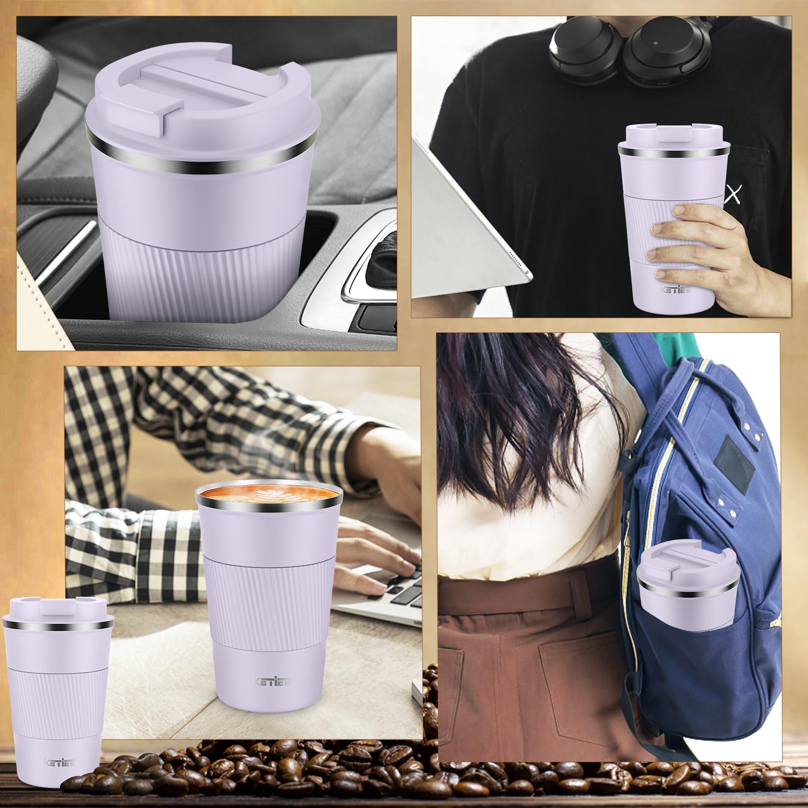KETIEE Coffee Mug to Go – 380ml Double-Walled Vacuum Insulated Travel Mug | Leak-Proof Lid | Grass Green