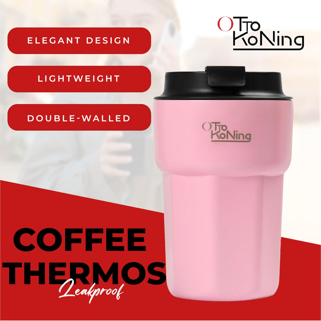 Otto Koning Travel Mug 12oz (350ml)- Leakproof Stainless Steel Coffee Cup | Thermal Flask for Hot Drinks (4h) | Fits Car Holder, BPA Free & Anti-Slip | The Smart Choice for Commute