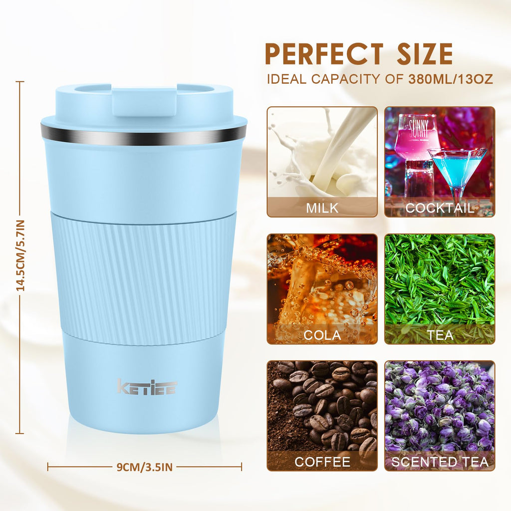 KETIEE Coffee Mug to Go – 380ml Double-Walled Vacuum Insulated Travel Mug | Leak-Proof Lid | Grass Green