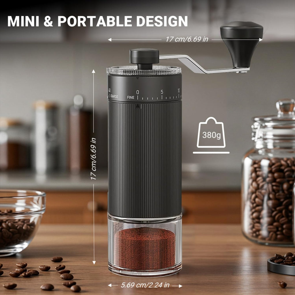 Large Capacity Manual Coffee Grinder – 60g Hand Grinder with 40 Grind Settings | Travel Coffee Gear